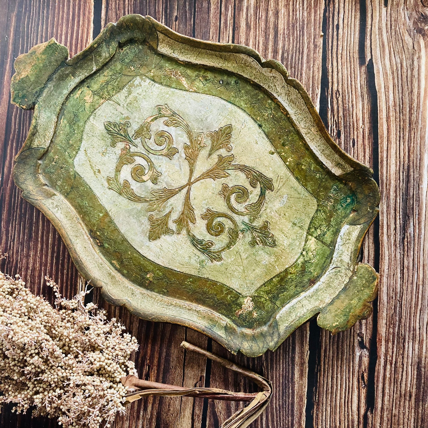 Vintage Florentine Paper Mache Tray | Rustic Charm Vintage Wedding Accessory