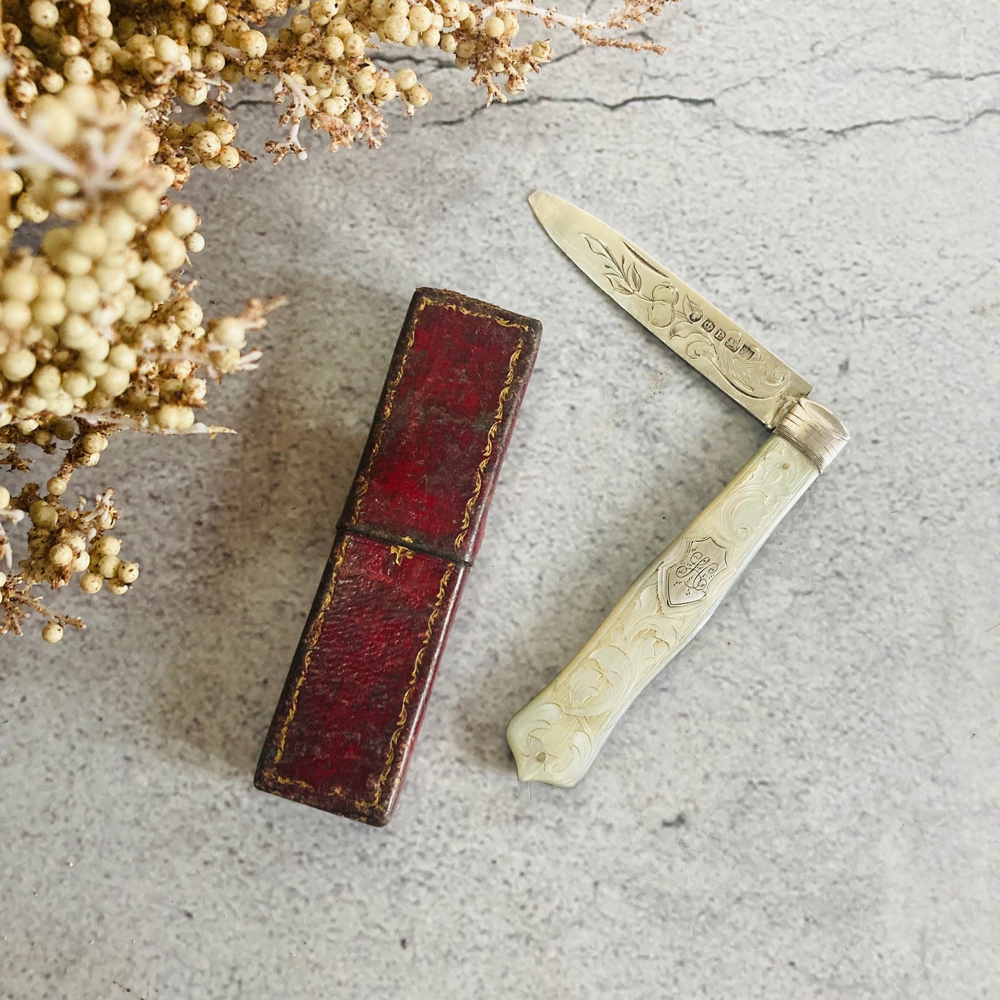 Antique Silver and Mother Of Pearl Fruit Knife In A Case