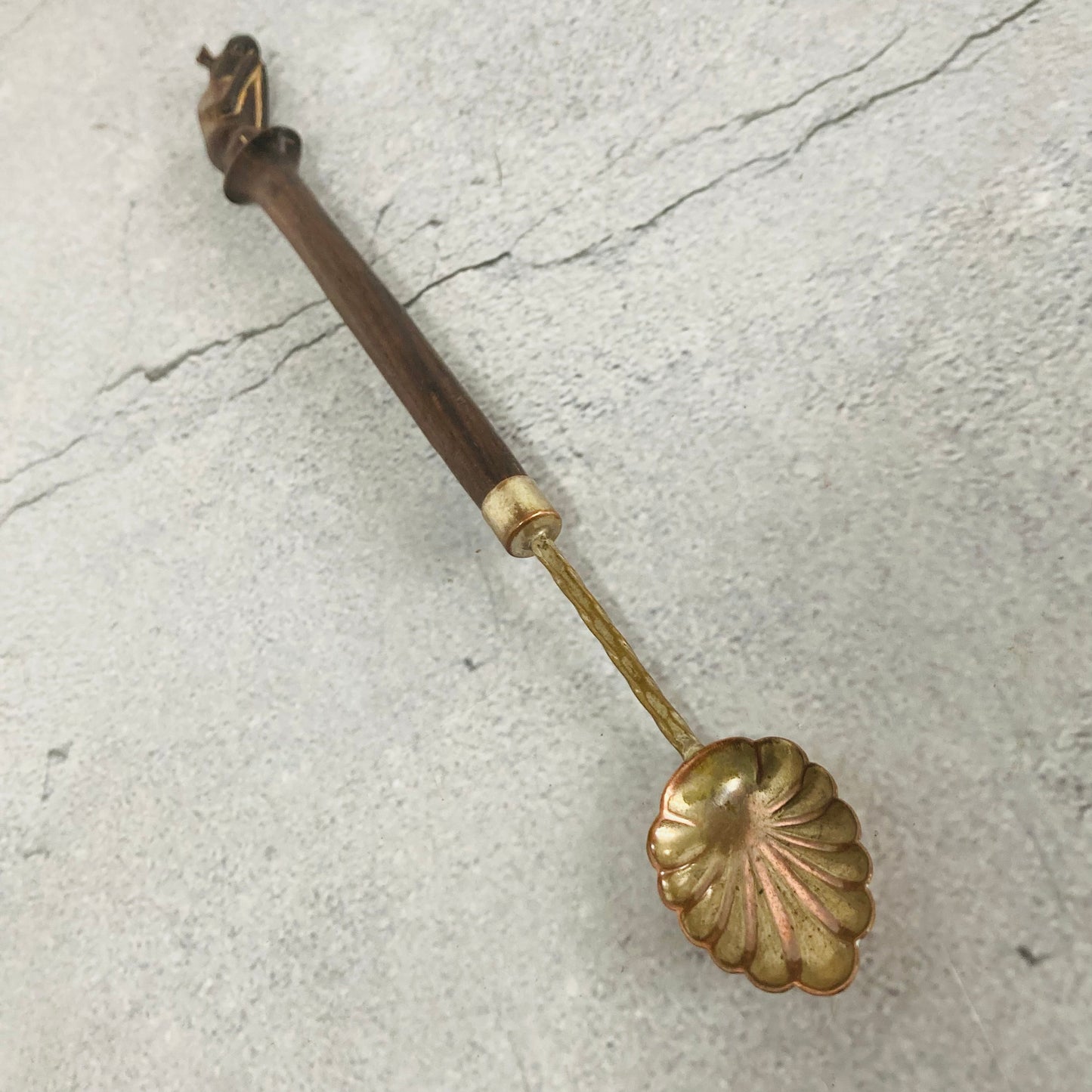 Antique Monkey Carved Wooden And Silver Plated Spoon