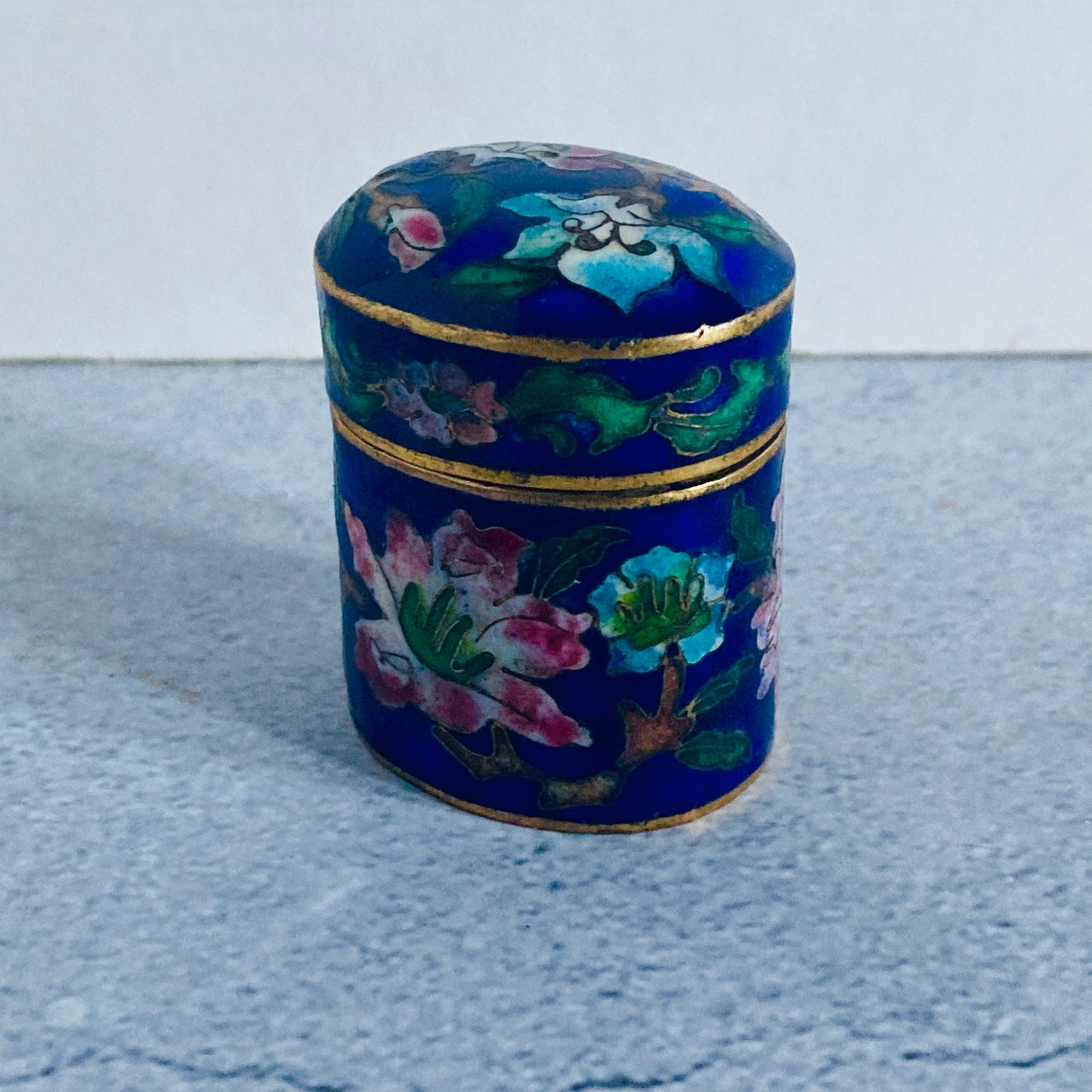 Antique Brass Enamel Pill Box | Cloisonné box