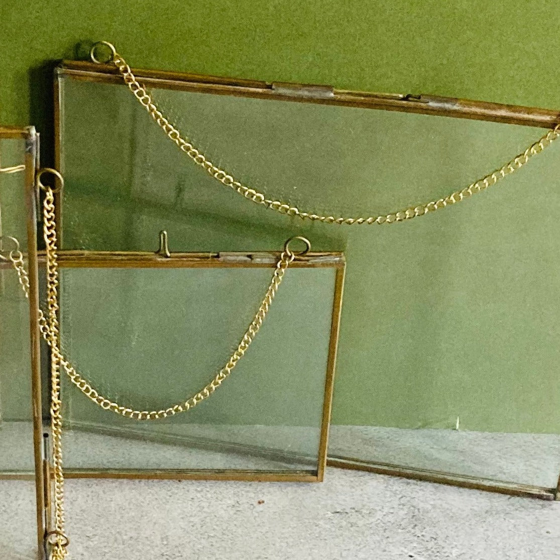 Vintage Glass and Brass Double Side Display Picture Frame