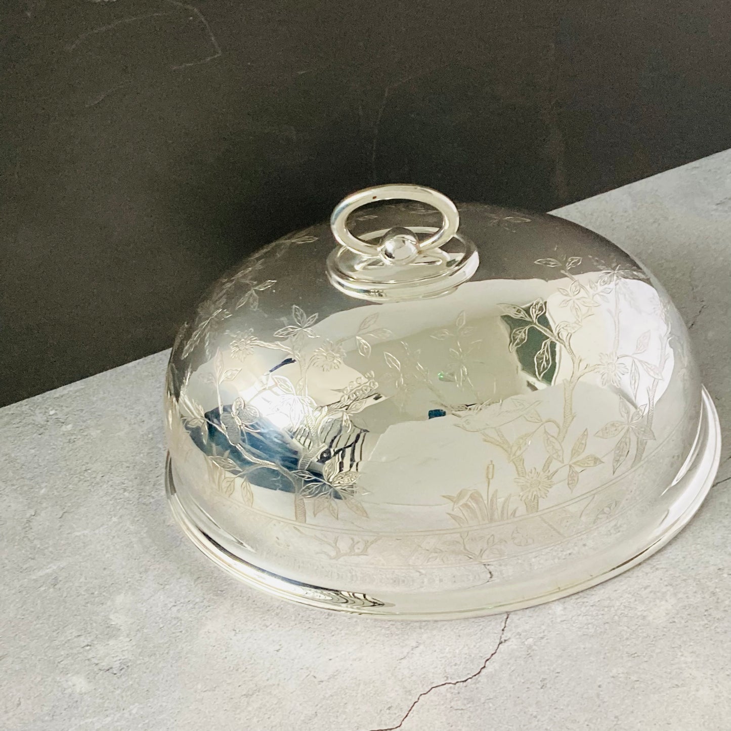 Antique Silver Walker and Hall Decorated Cloche Food Cover | Dome