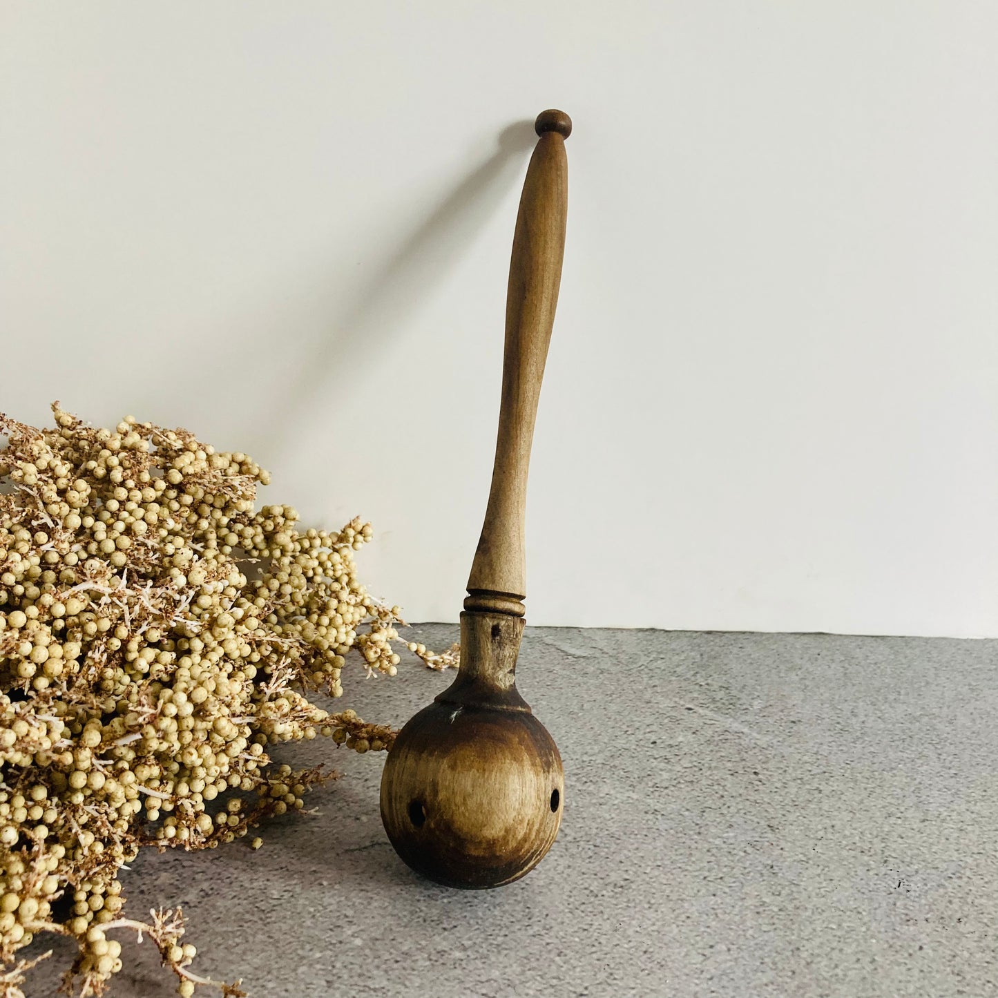 Antique Treen Wooden Olive Scoop | Country Farmhouse Kitchen Decor