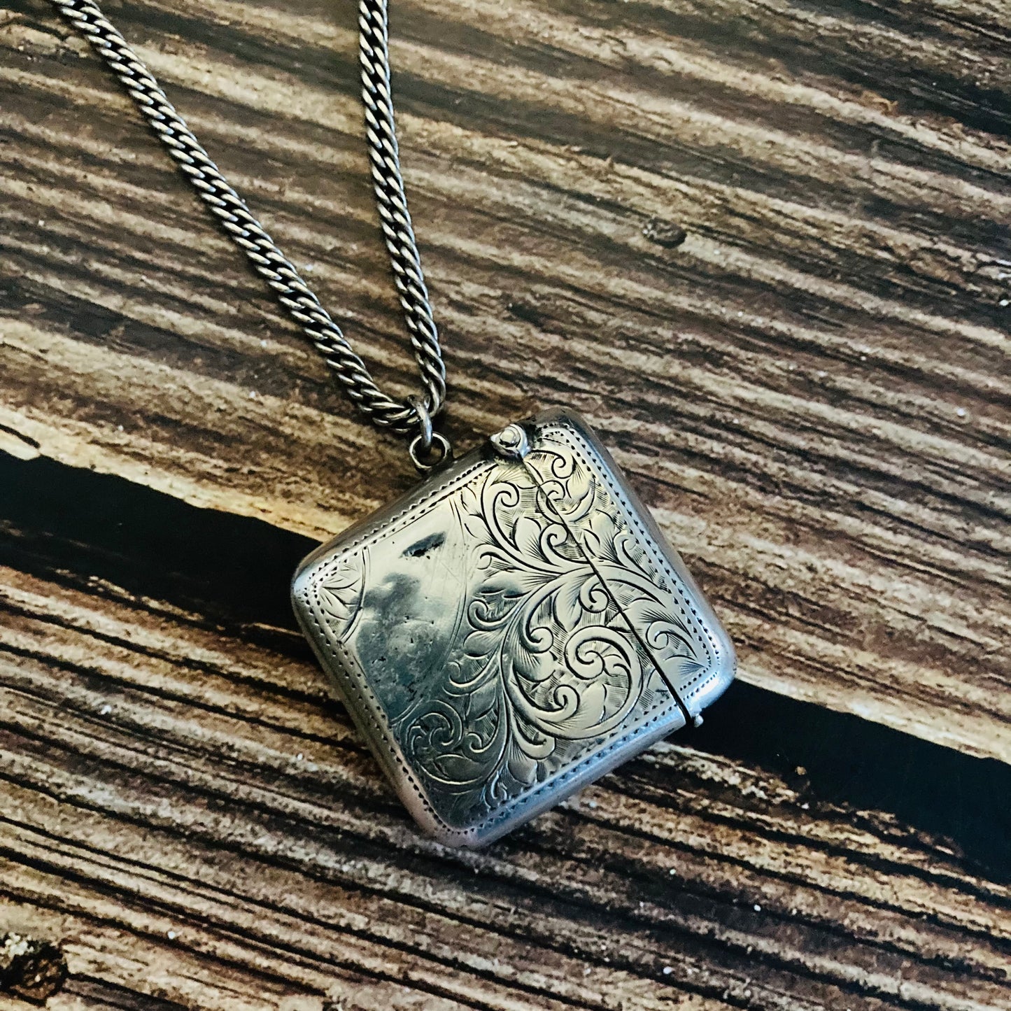 The Mixologist Ash - Antique Silver Vesta Case 1908 / Necklace