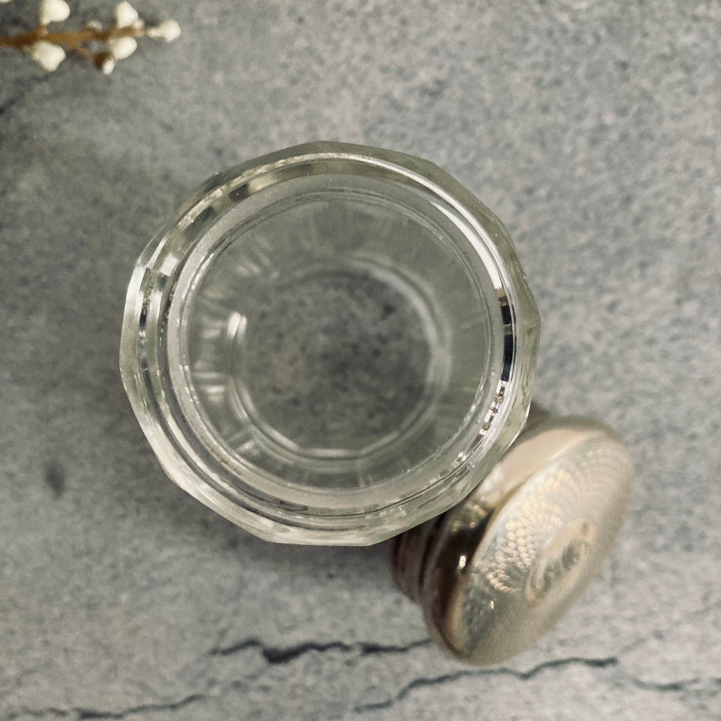 Antique Glass Vanity Jar Container With Silver Lid