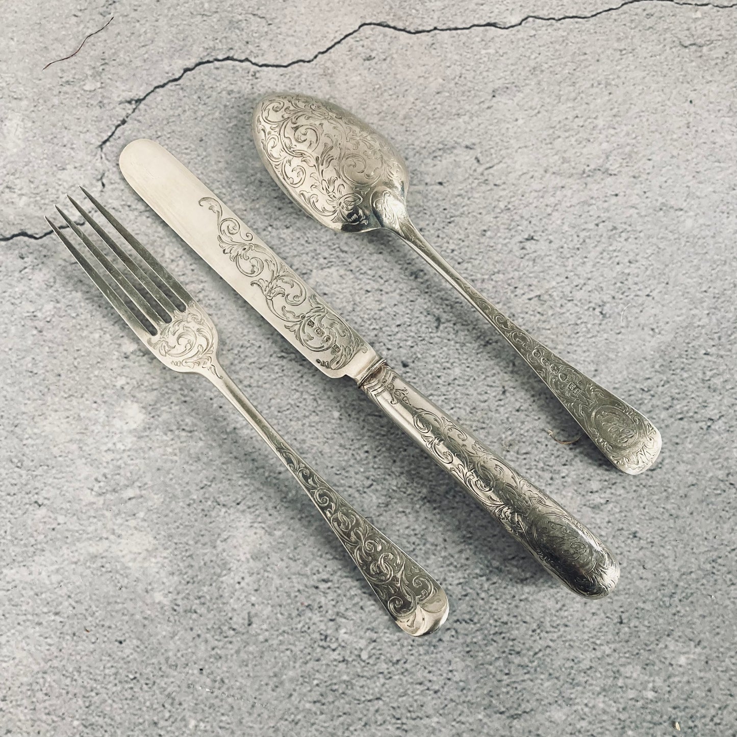 Antique Infant Spoon and Fork Cutlery Set | Silver Christening Set 1880