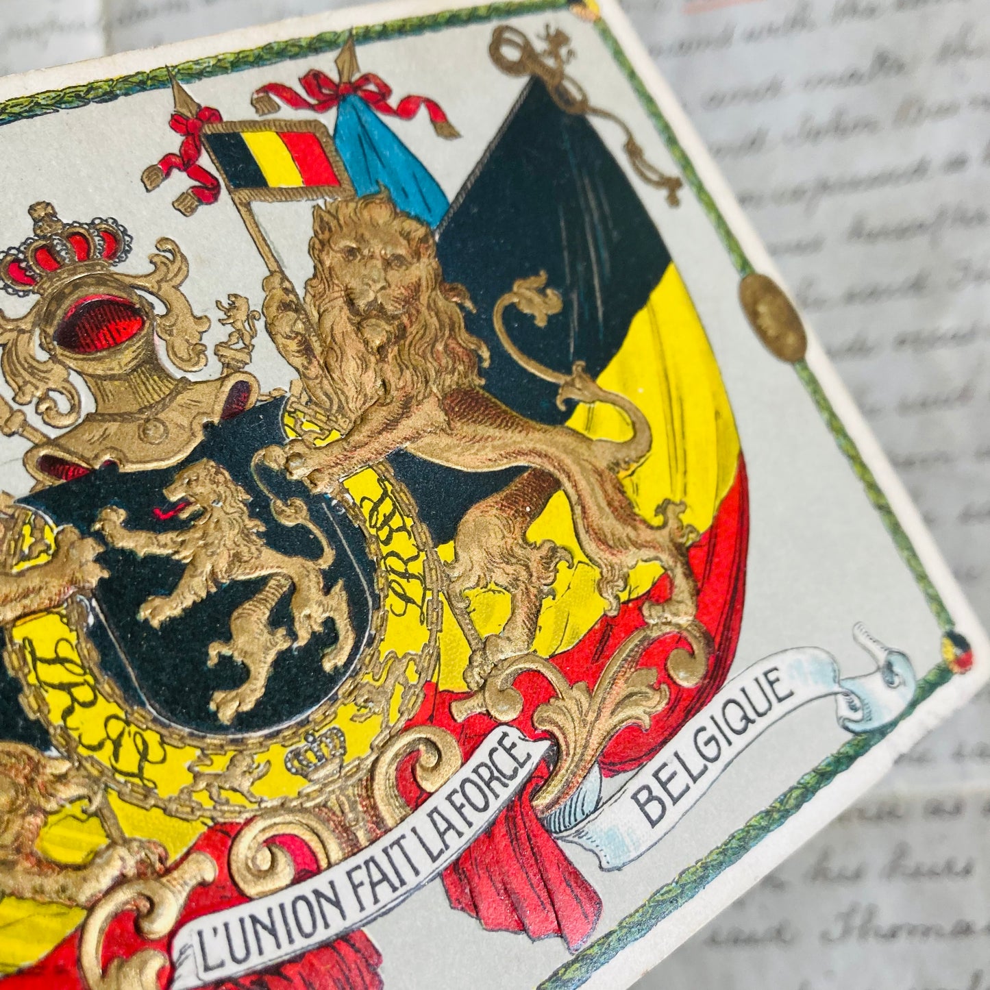 Vintage Ephemera Royal Coat of Arms Postcard For Belgium