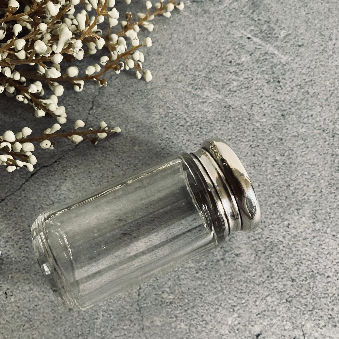 Antique Glass Vanity Jar Container With Silver Lid