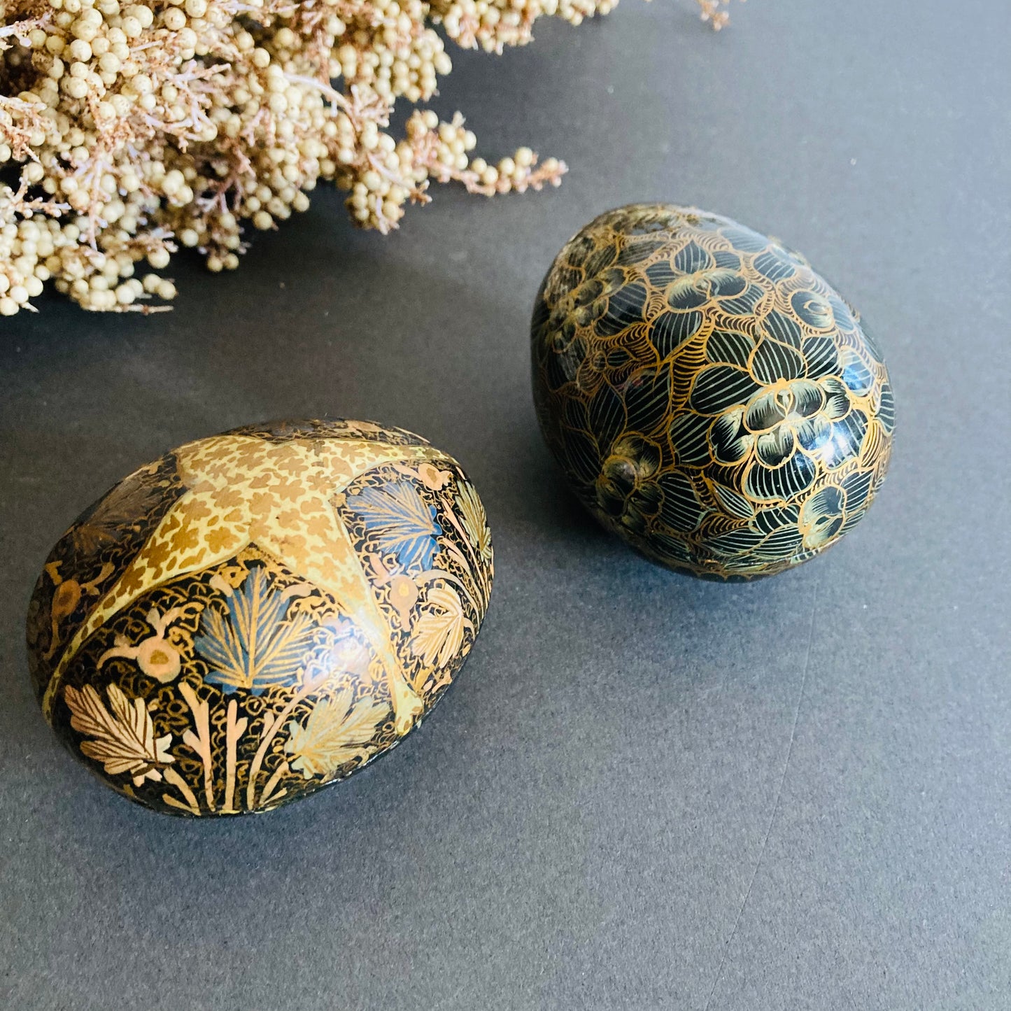Vintage Paper Mache Kashmir Egg Shape Box