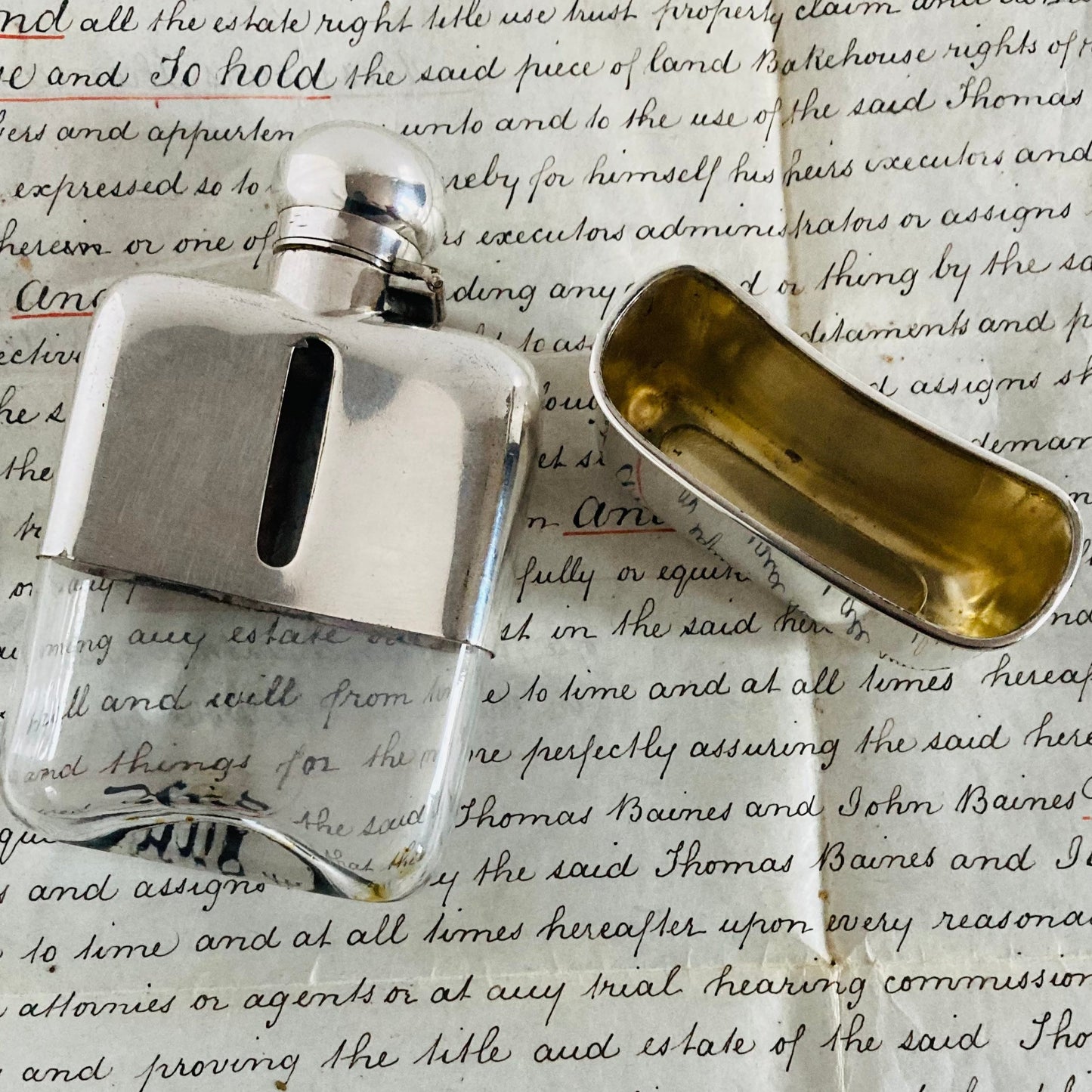 Antique Silver Plate Pocket Flask / Whisky Hip Flask