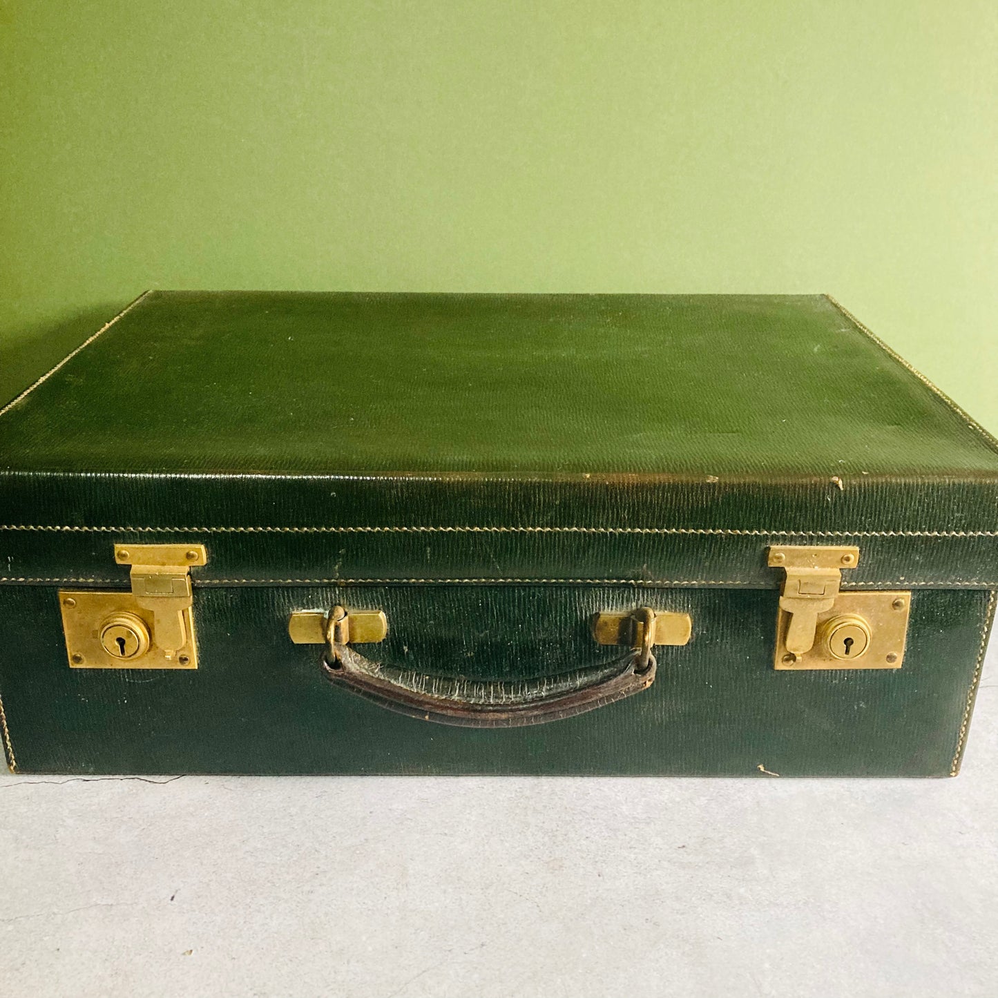 Luxury Antique Green Leather Travel Suitcase