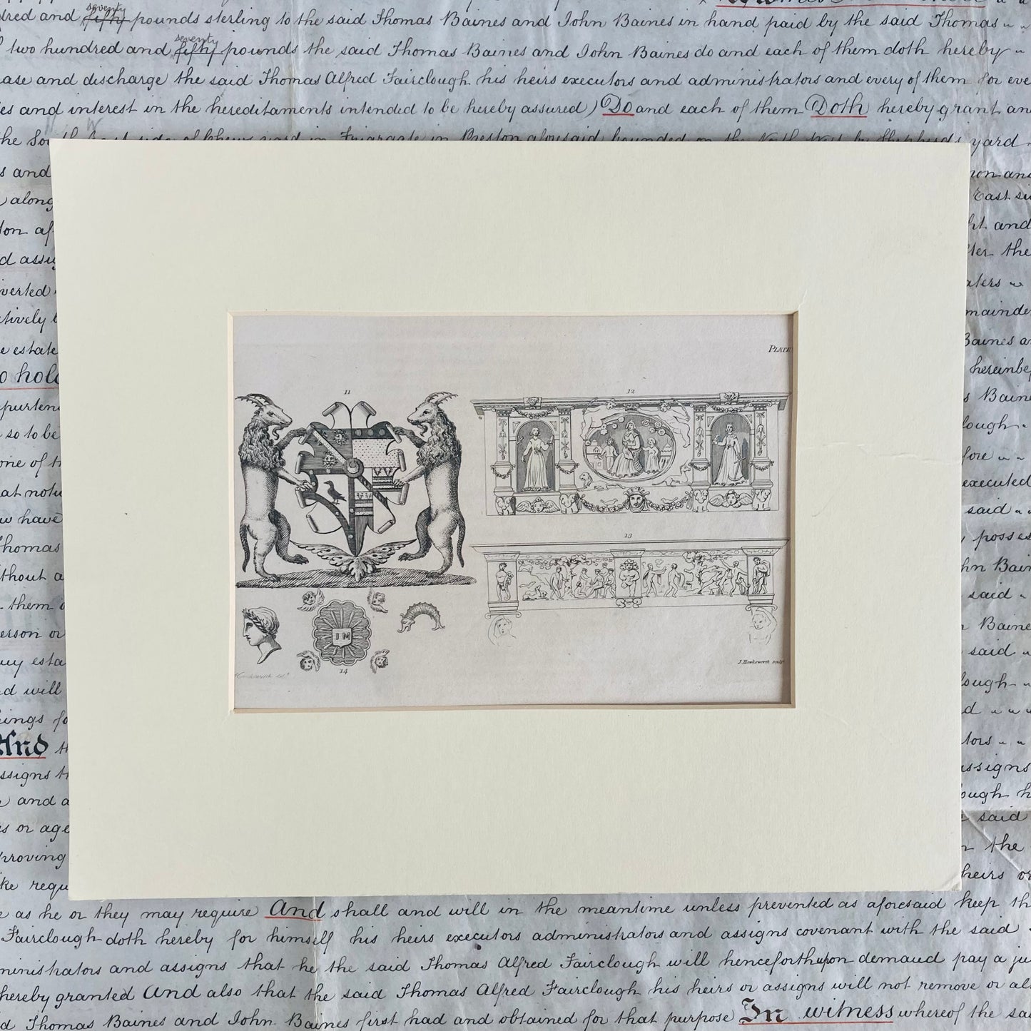 Antique Architectural & Coat Of Arms Etching