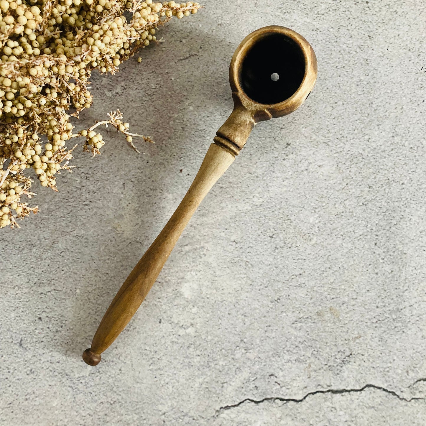 Antique Treen Wooden Olive Scoop | Country Farmhouse Kitchen Decor