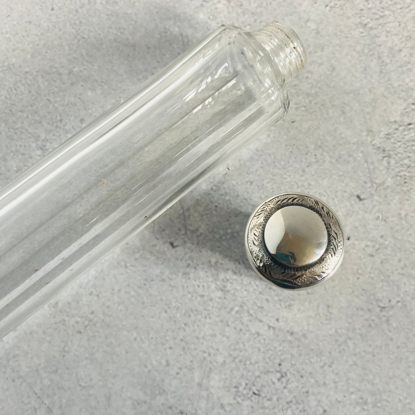 Antique Vanity Long Glass and Silver Jar