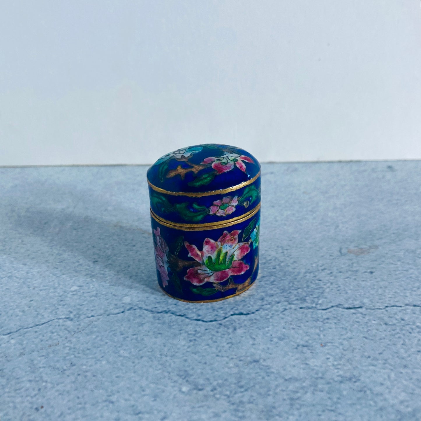 Antique Brass Enamel Pill Box | Cloisonné box