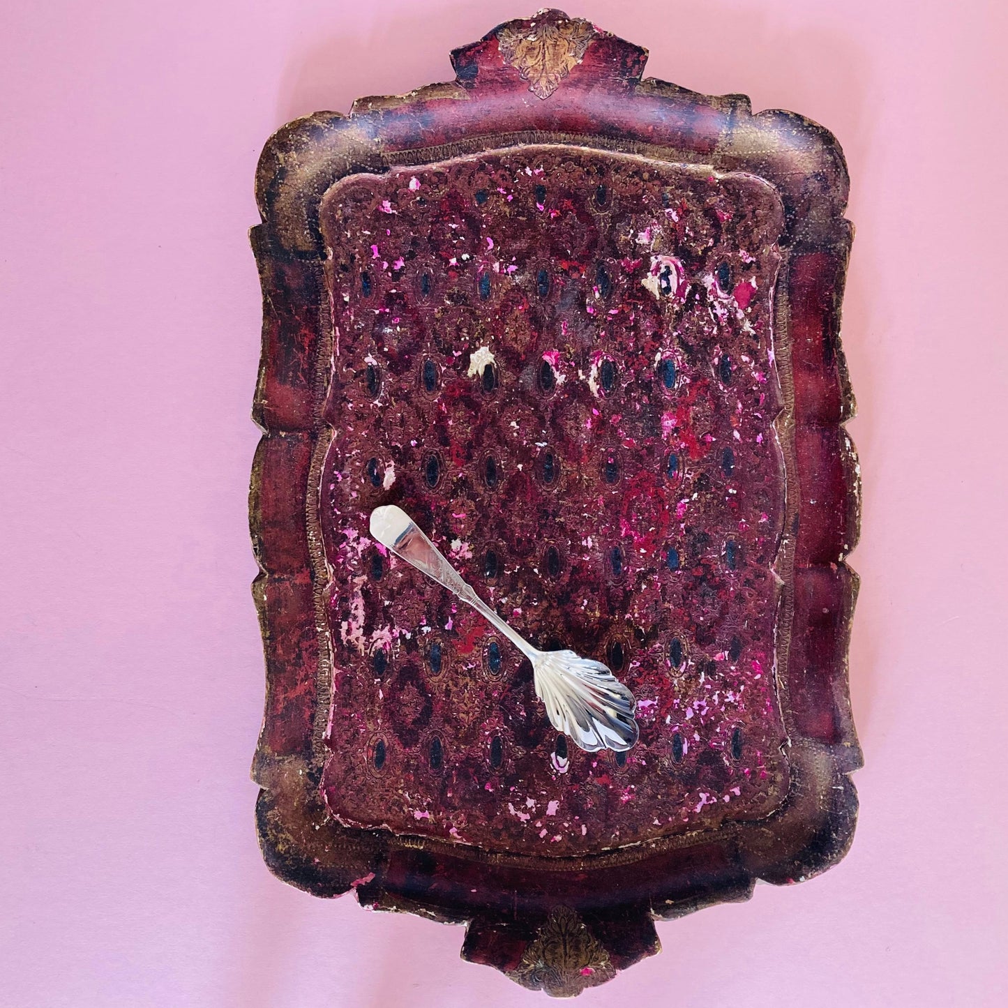 Distressed Antique Florentine Paper Mache Tray