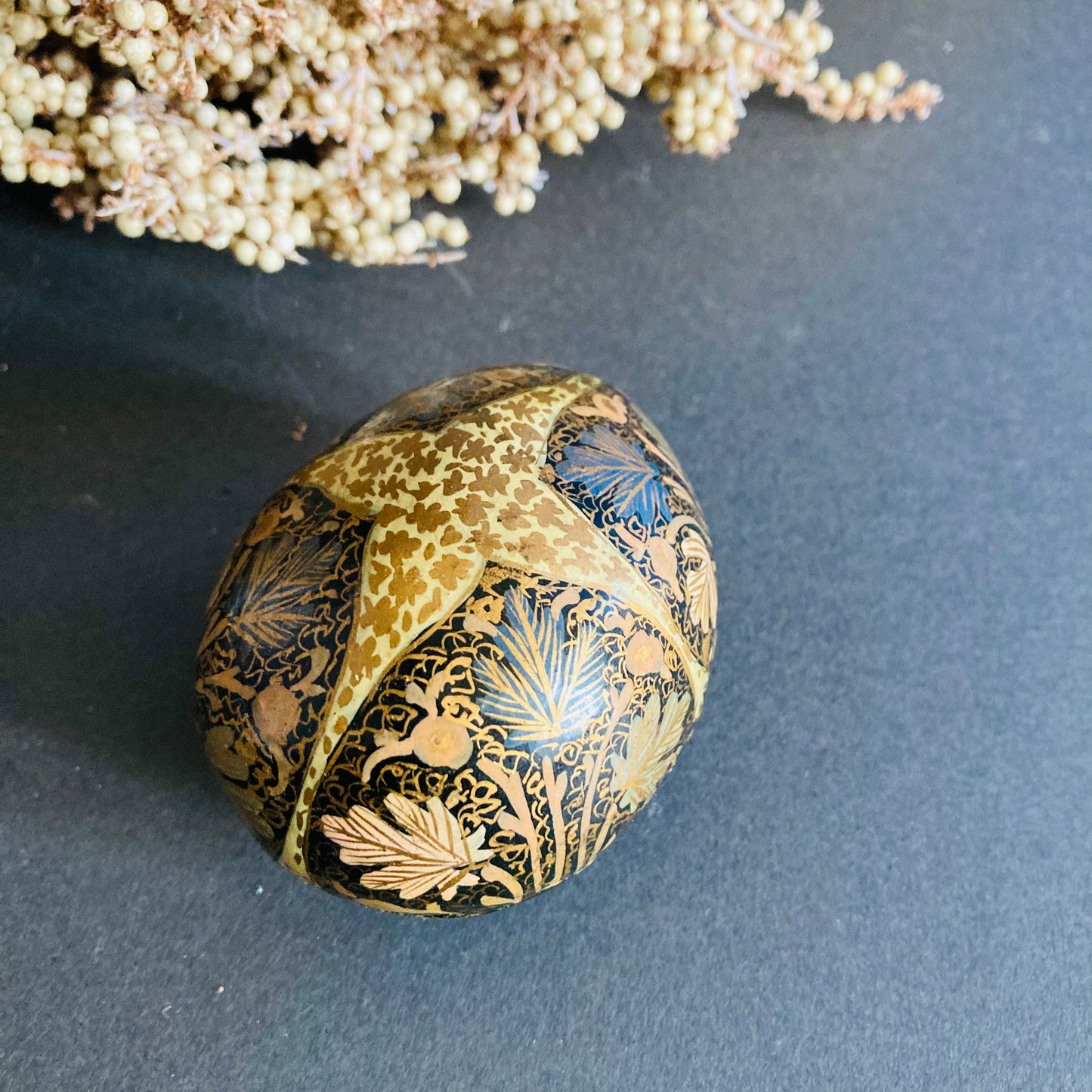 Vintage Paper Mache Kashmir Egg Shape Box