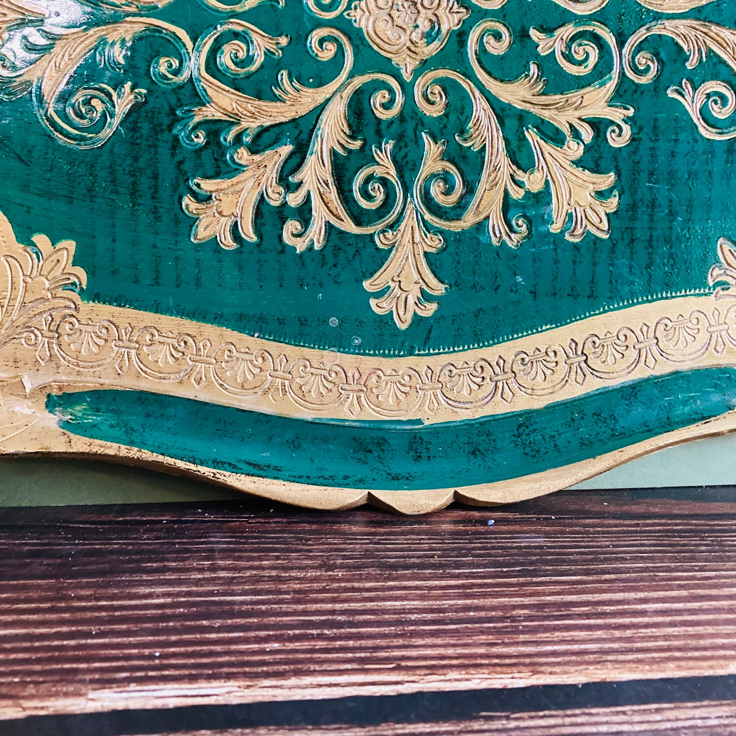 Vintage Florentine Paper Mache Tray | Green & Gold Decorative Italian Tray