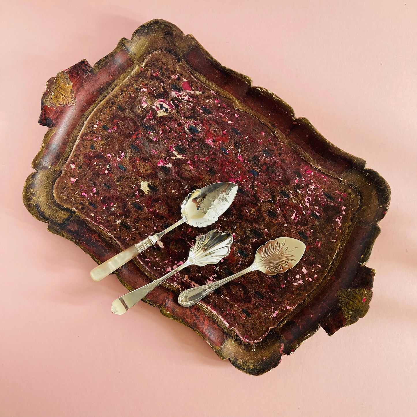 Distressed Antique Florentine Paper Mache Tray