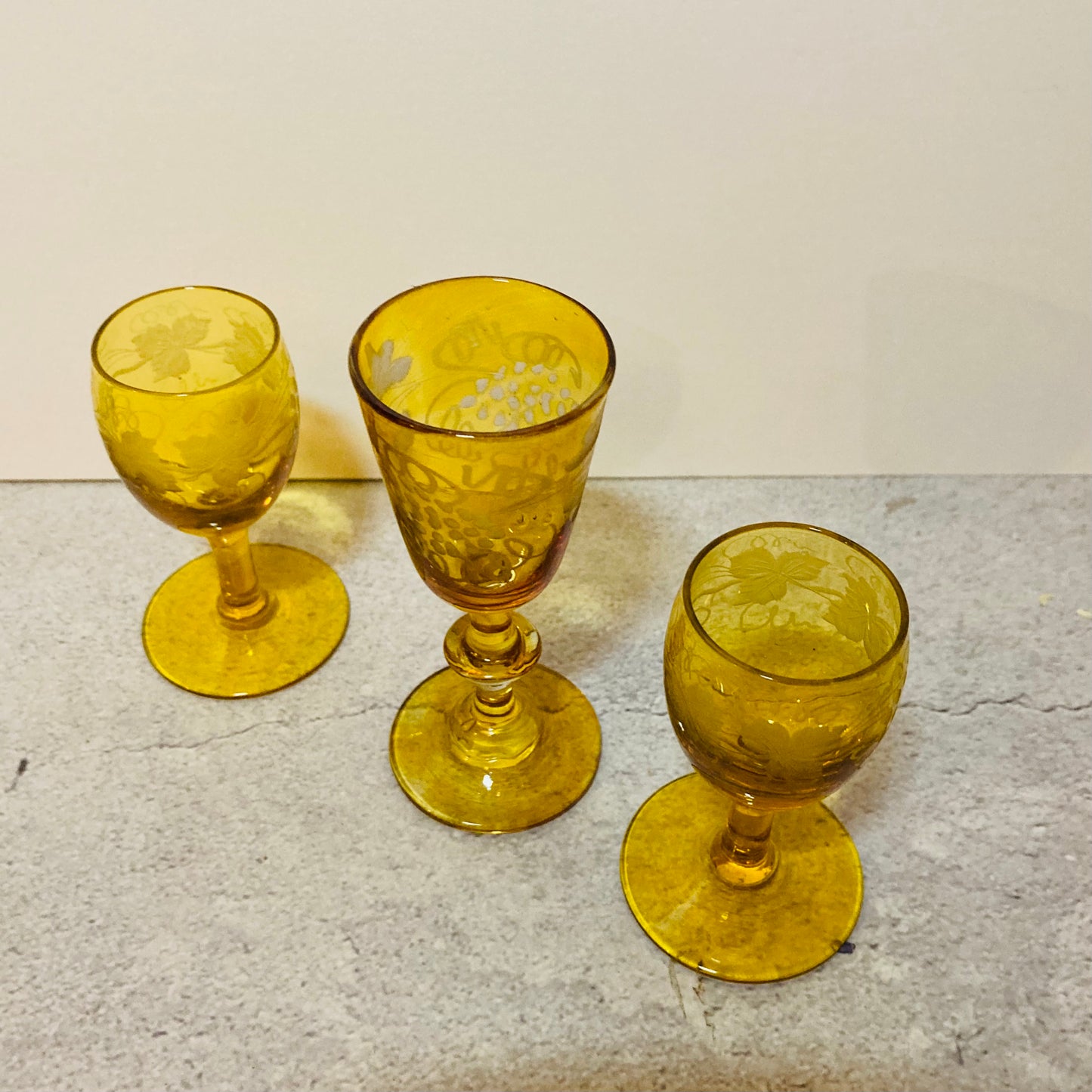 Antique Yellow Cordial Drinking Glasses | Liquor Port Glass