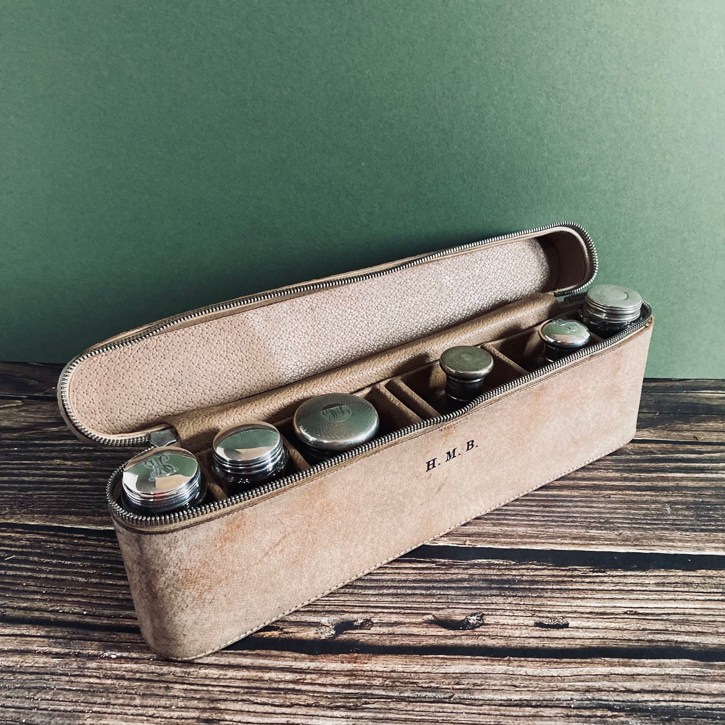 Antique Leather Travel Vanity Case