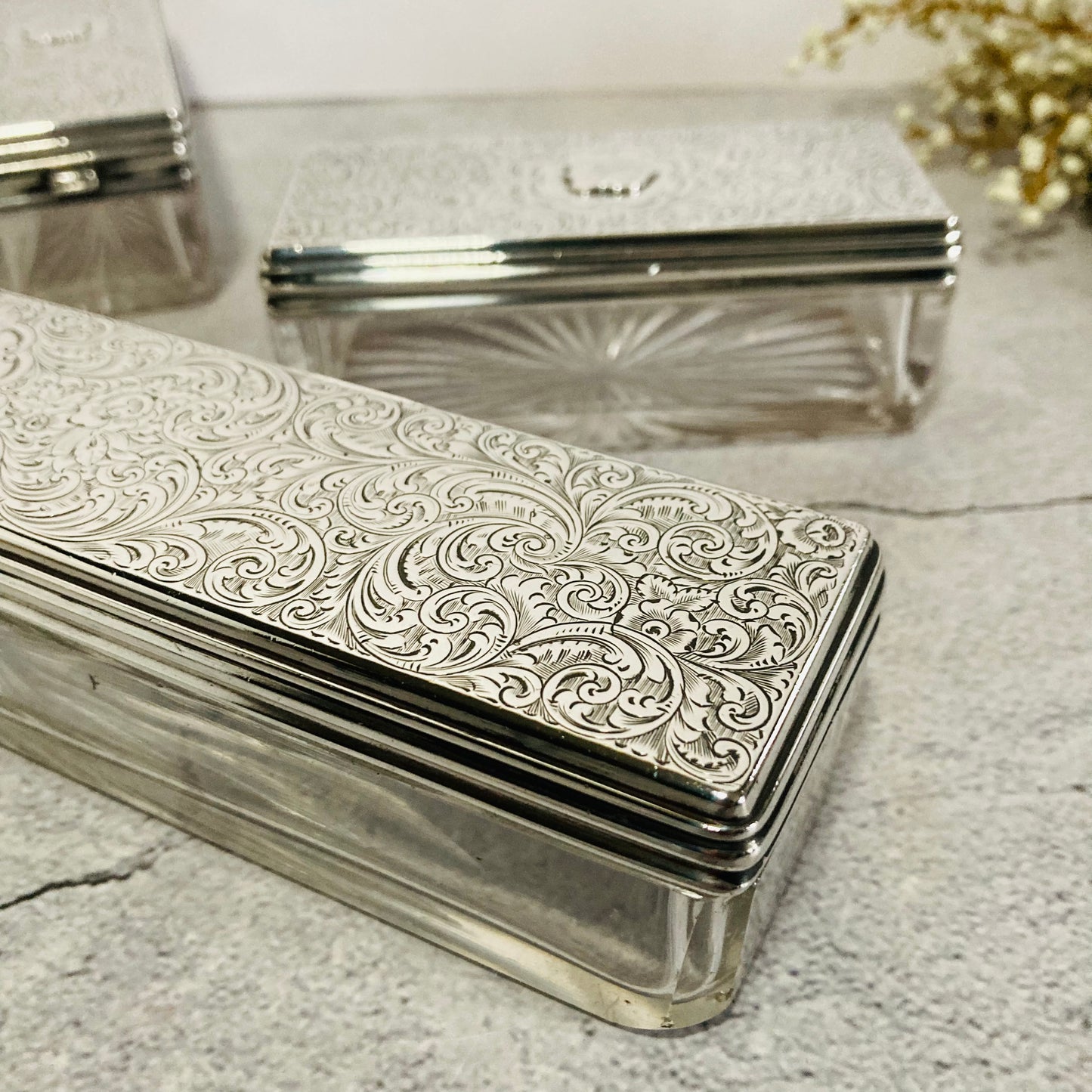 The Mixologist Kira - Set of Heavy Cut Glass Jars with Solid Silver Lids