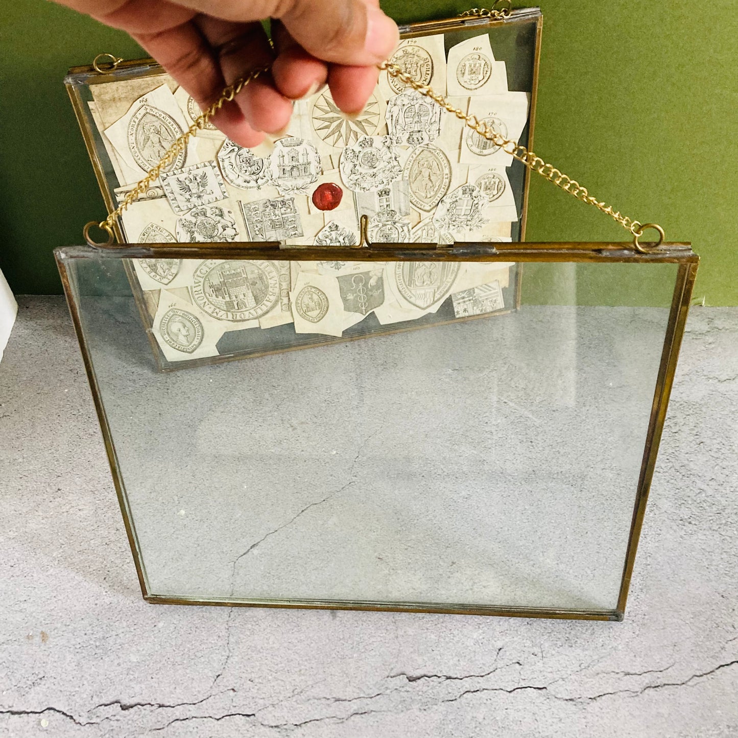 Vintage Glass and Brass Double Side Display Picture Frame
