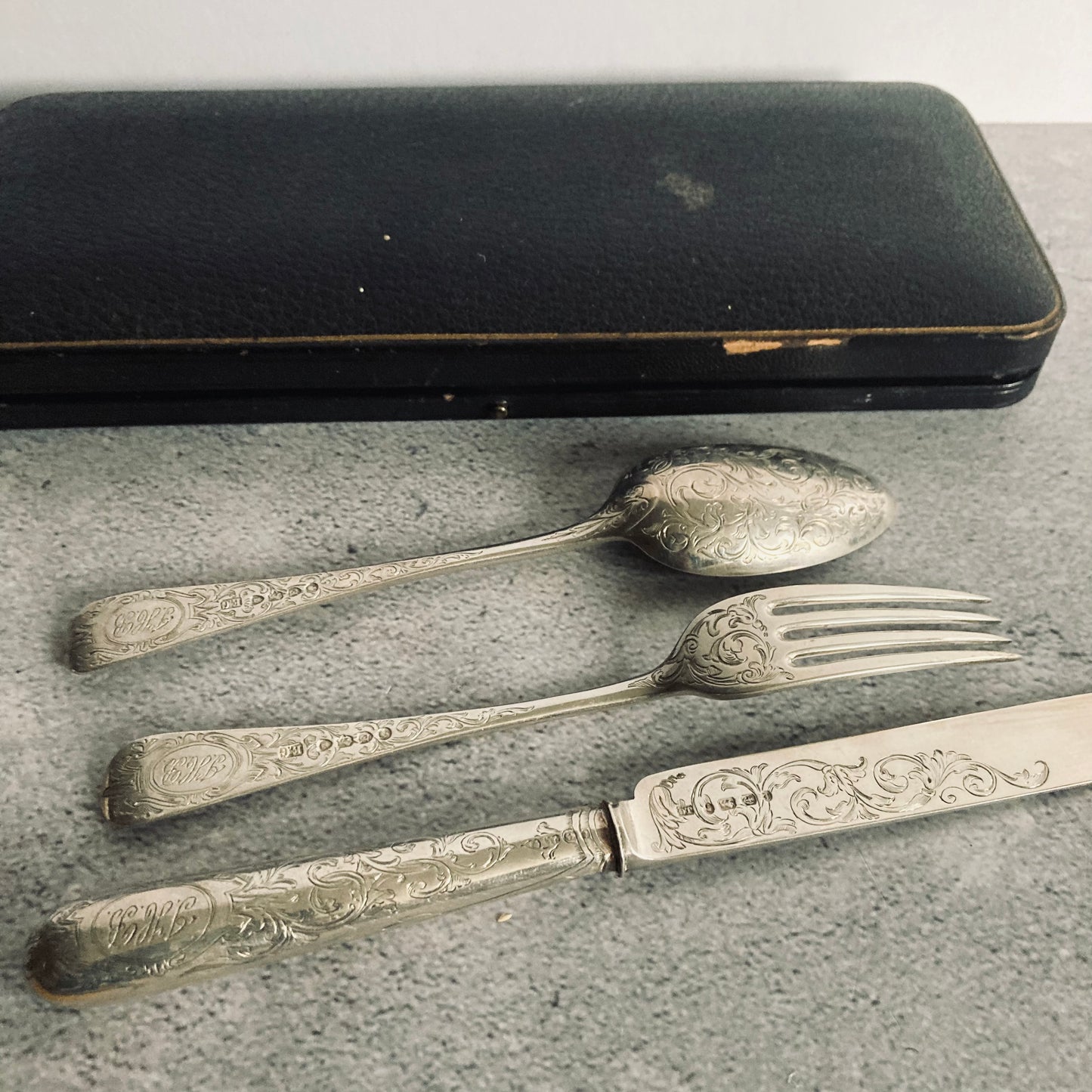 Antique Infant Spoon and Fork Cutlery Set | Silver Christening Set 1880