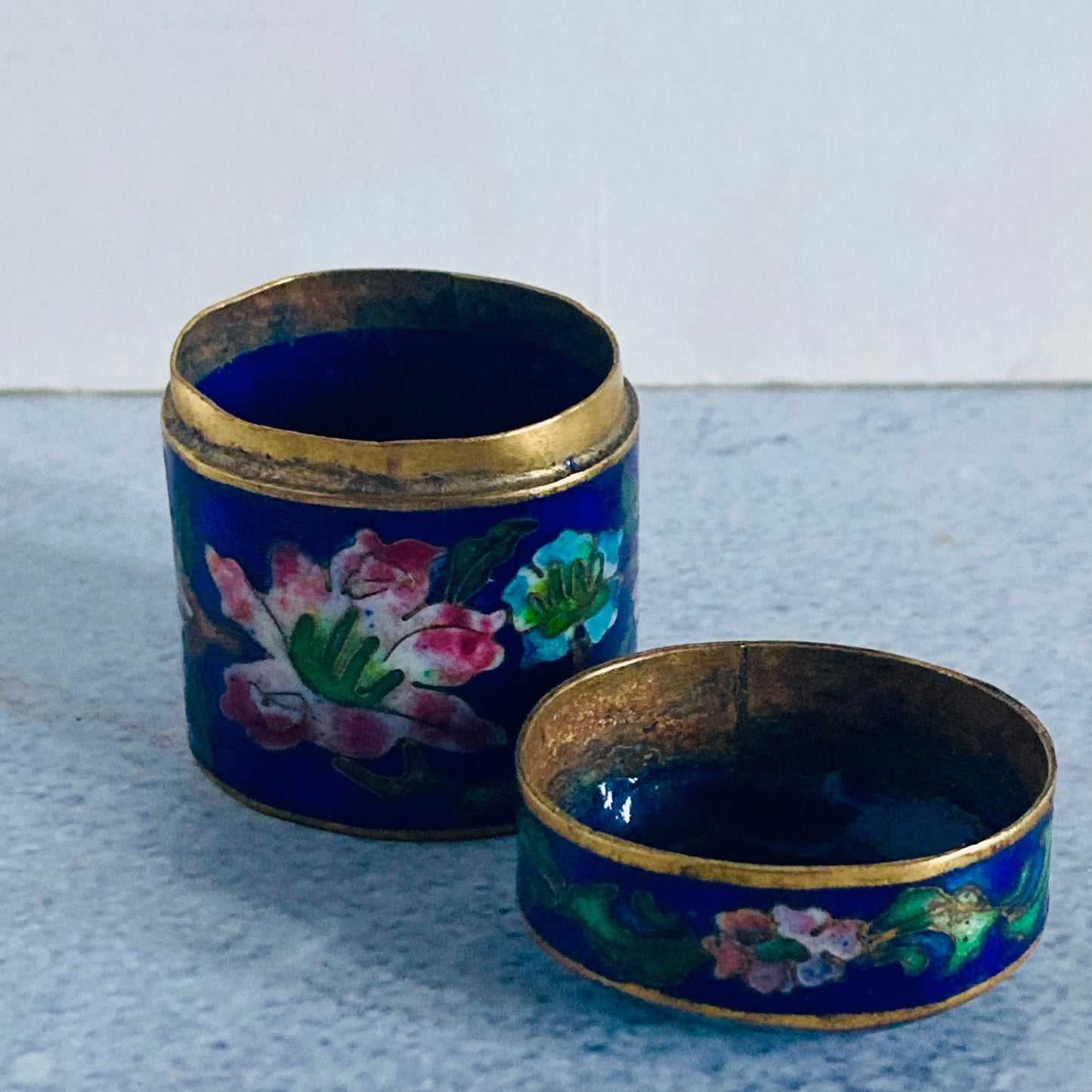Antique Brass Enamel Pill Box | Cloisonné box