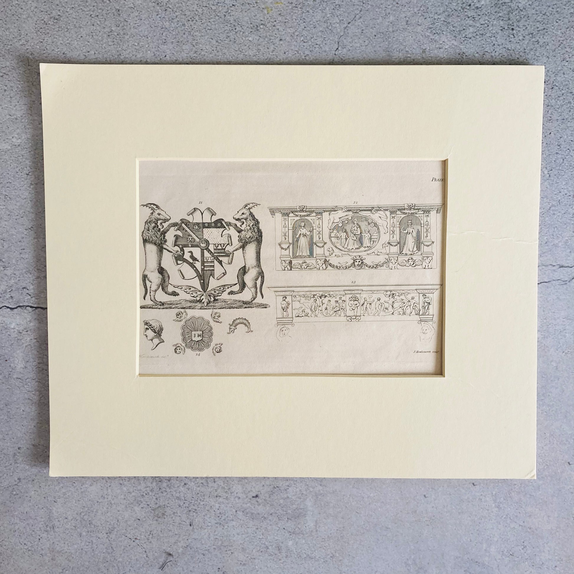 Antique Etching Plate of Relic Arms & Fireplaces Of The Parish Of Islington