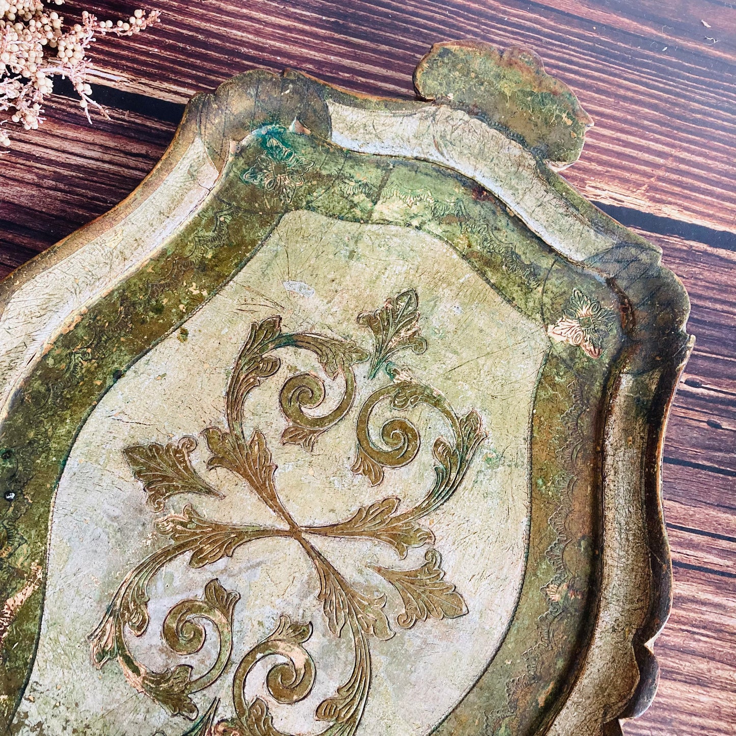 Vintage Florentine Paper Mache Tray | Rustic Charm Vintage Wedding Accessory