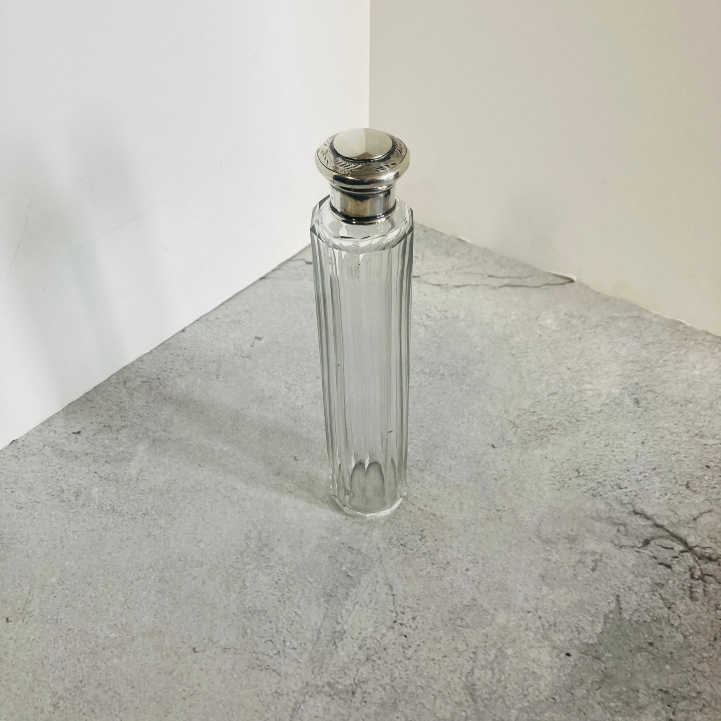 Antique Vanity Long Glass and Silver Jar