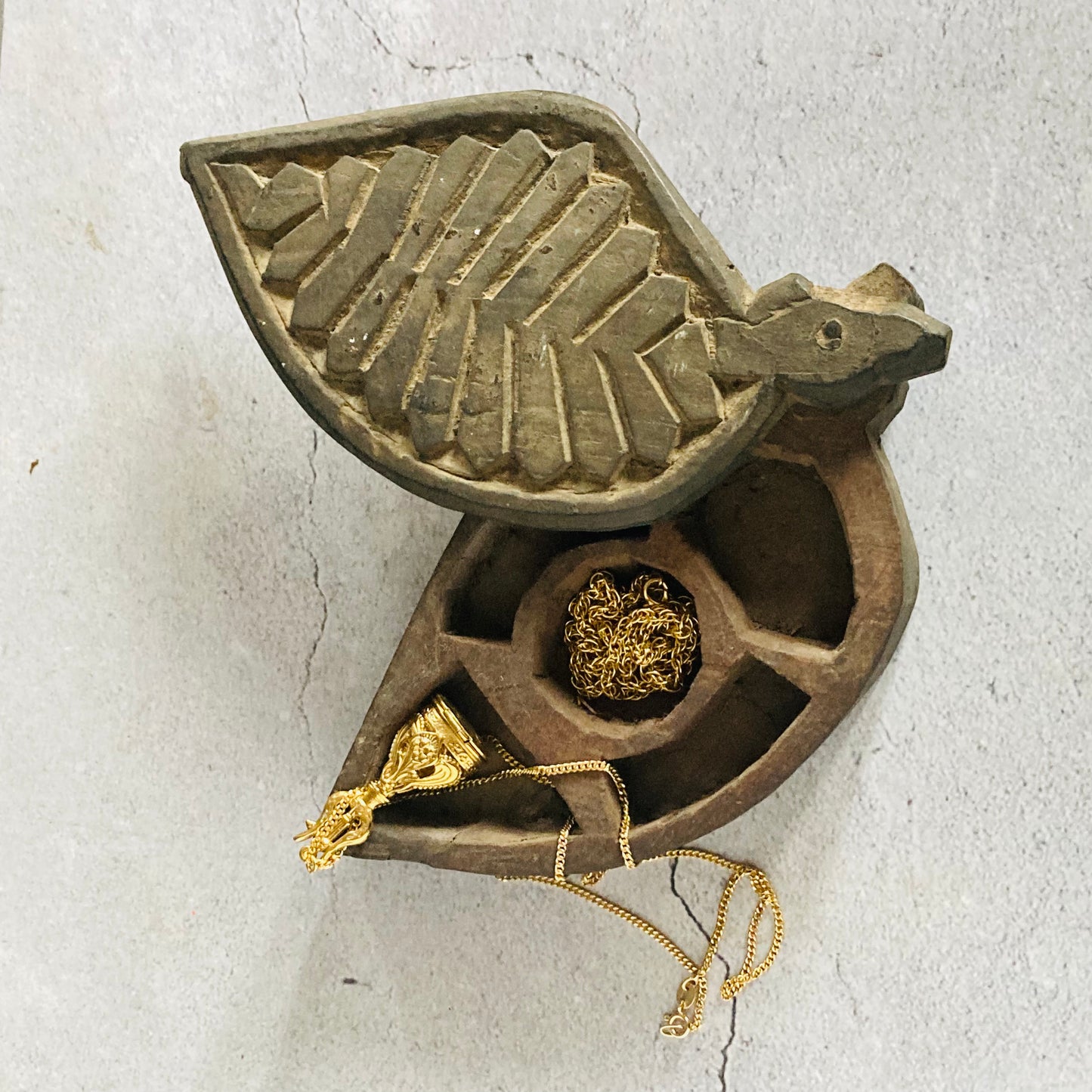 Antique Indian Wooden Spice Box Swivel Lid