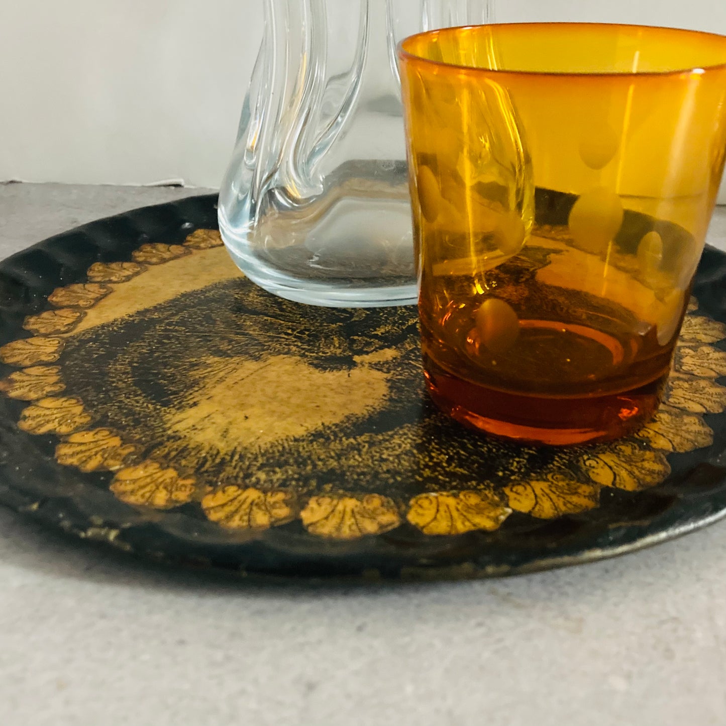 Antique Toleware Decoupage Tray Of A Cat