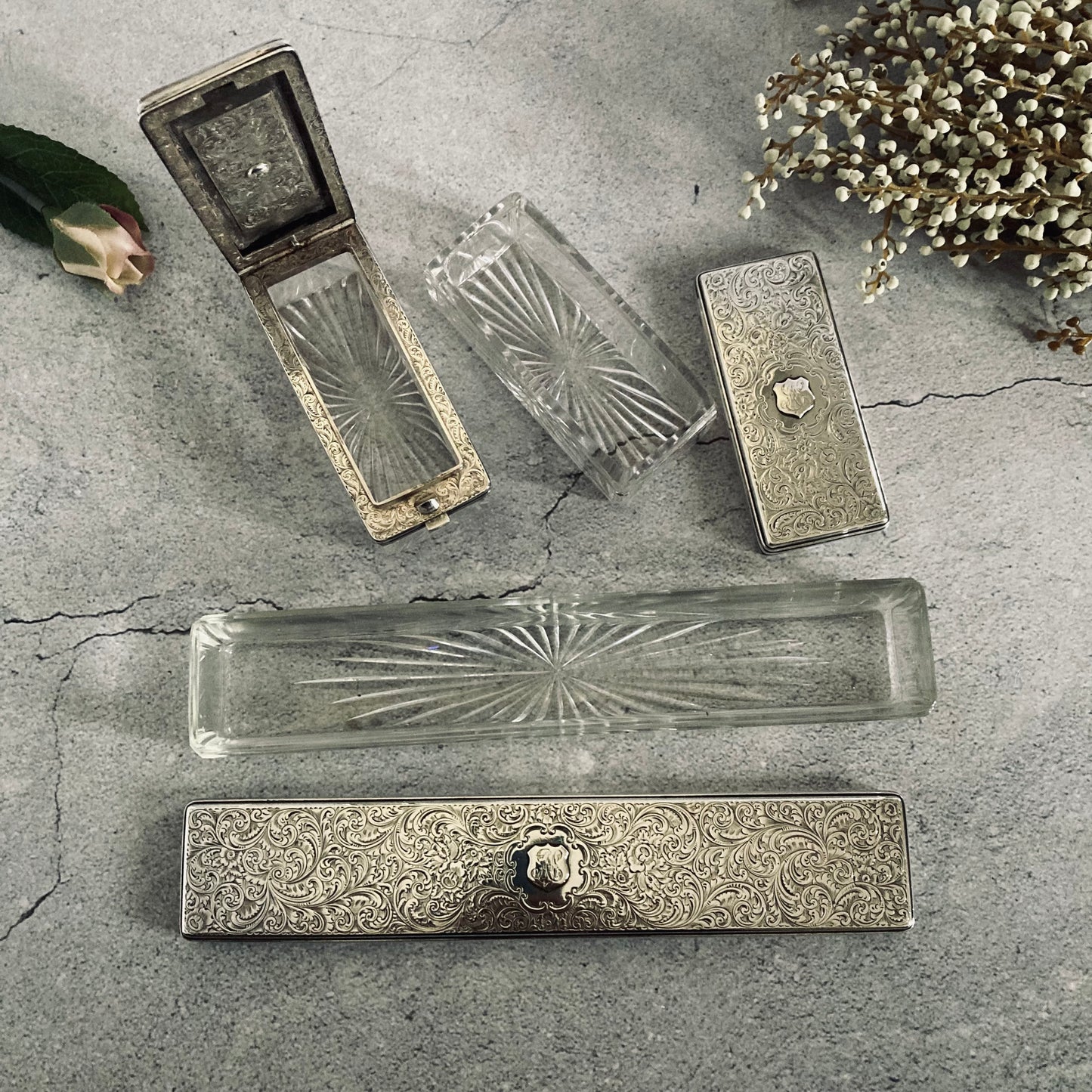 The Mixologist Kira - Set of Heavy Cut Glass Jars with Solid Silver Lids