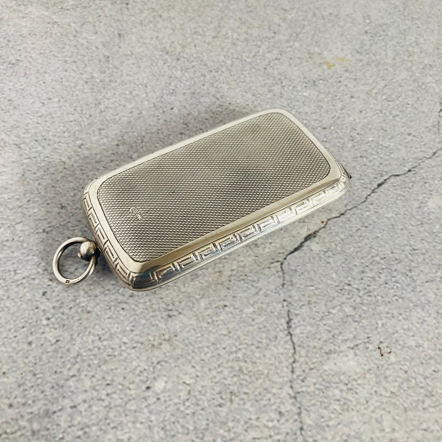 Antique Engine Turned Silver Mirror & Make-up Compact Birmingham 1916