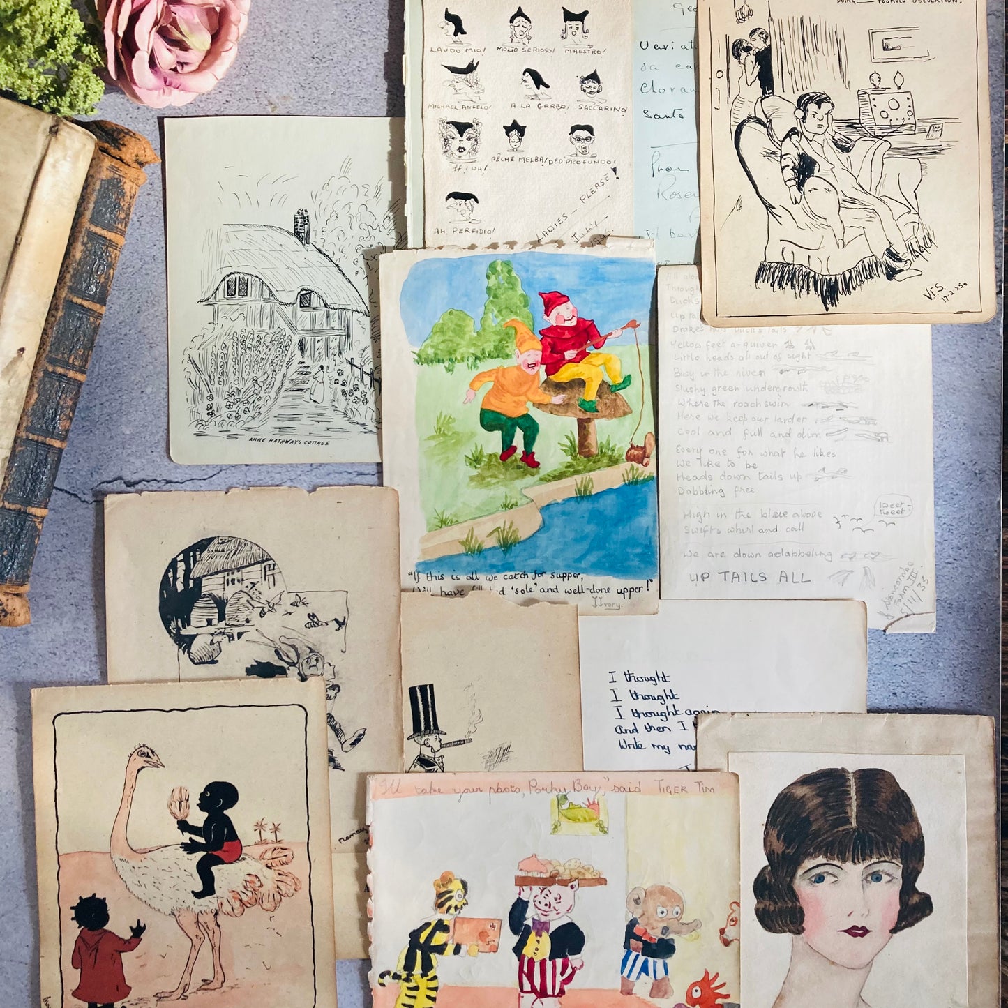 Edwardian Used Sketchbook Autographs Artwork Notebook Sheets