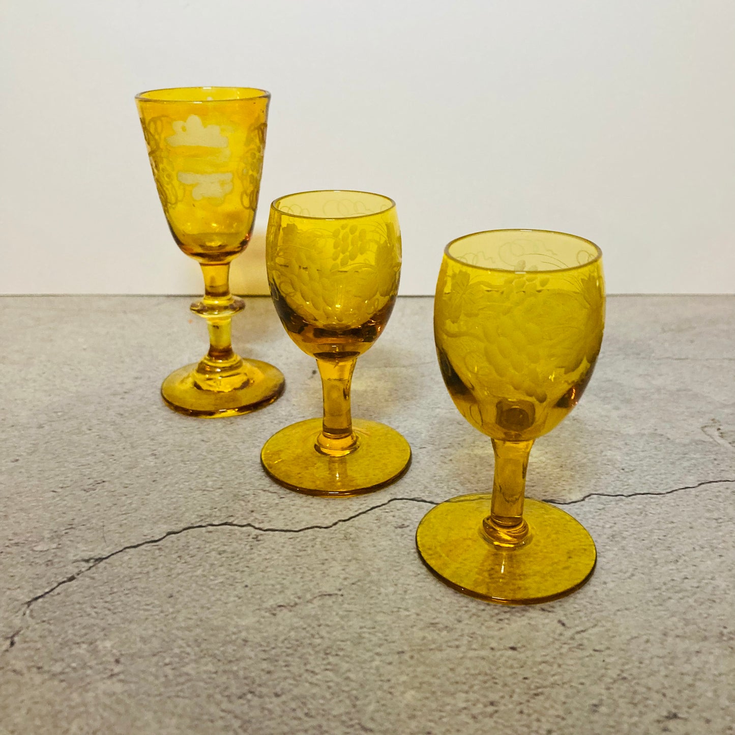 Antique Yellow Cordial Drinking Glasses | Liquor Port Glass