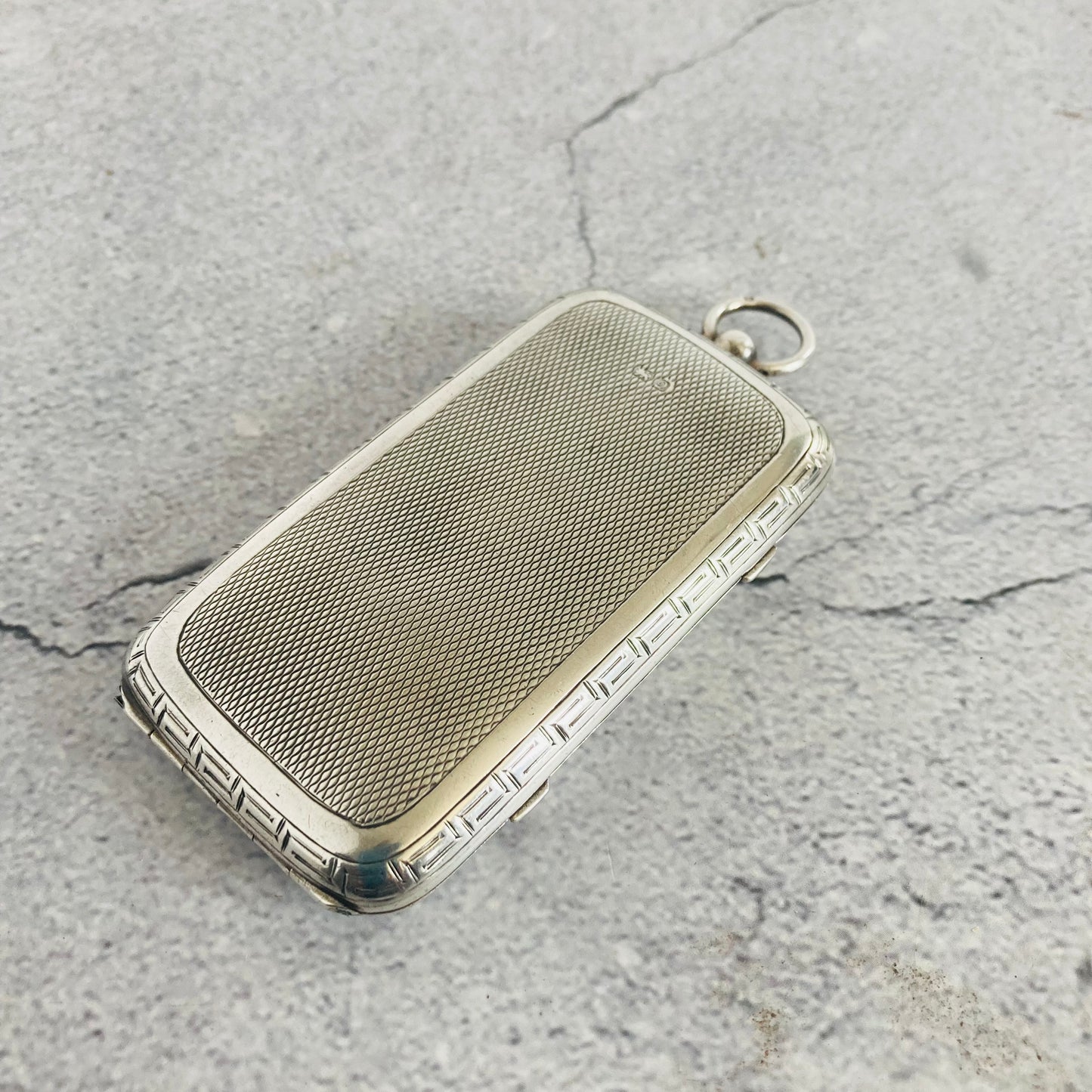 Antique Engine Turned Silver Mirror & Make-up Compact Birmingham 1916