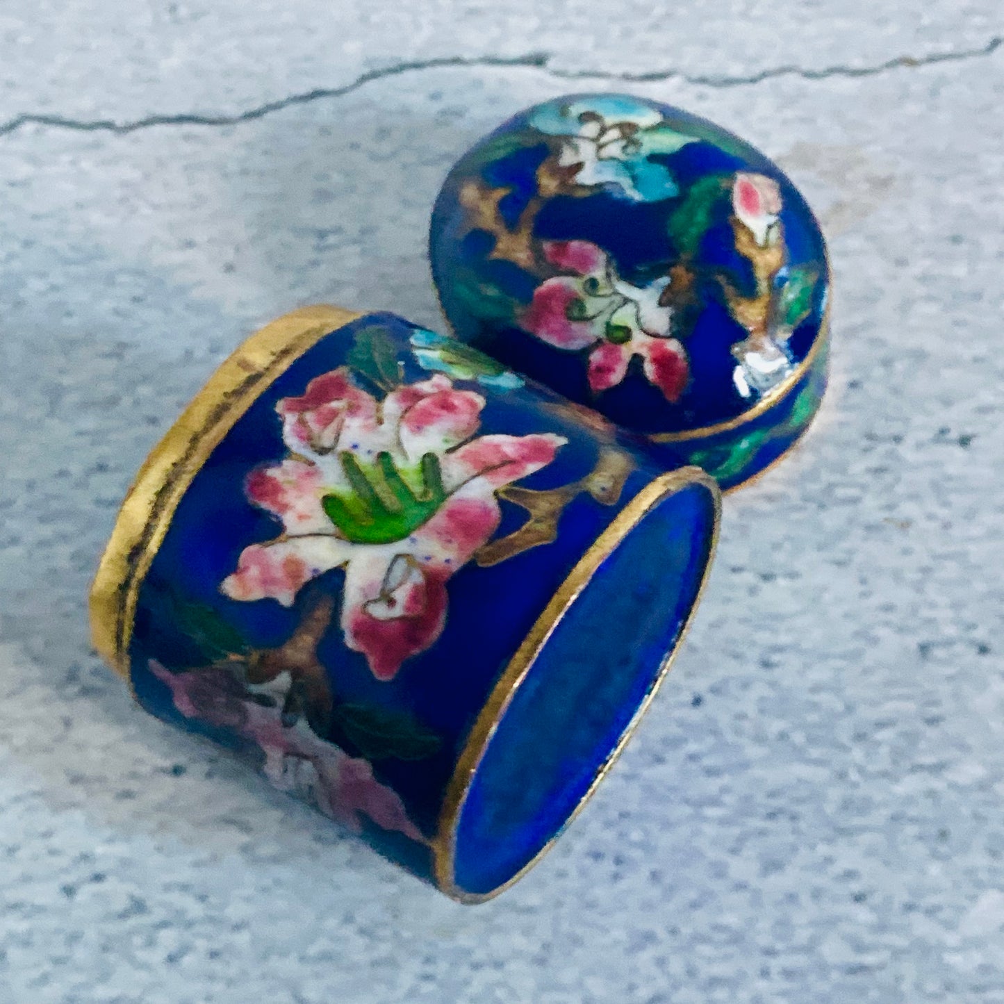 Antique Brass Enamel Pill Box | Cloisonné box