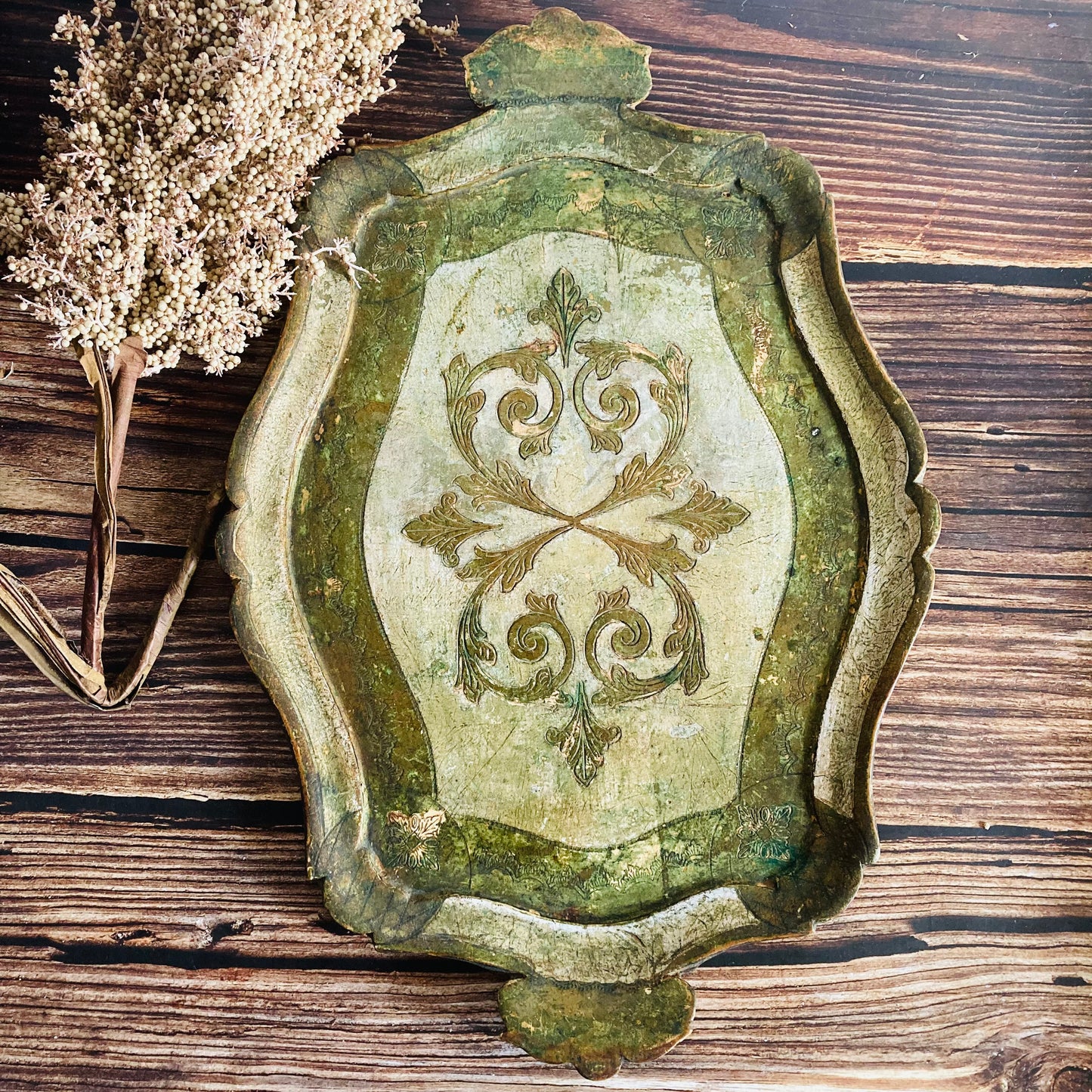 Vintage Florentine Paper Mache Tray | Rustic Charm Vintage Wedding Accessory