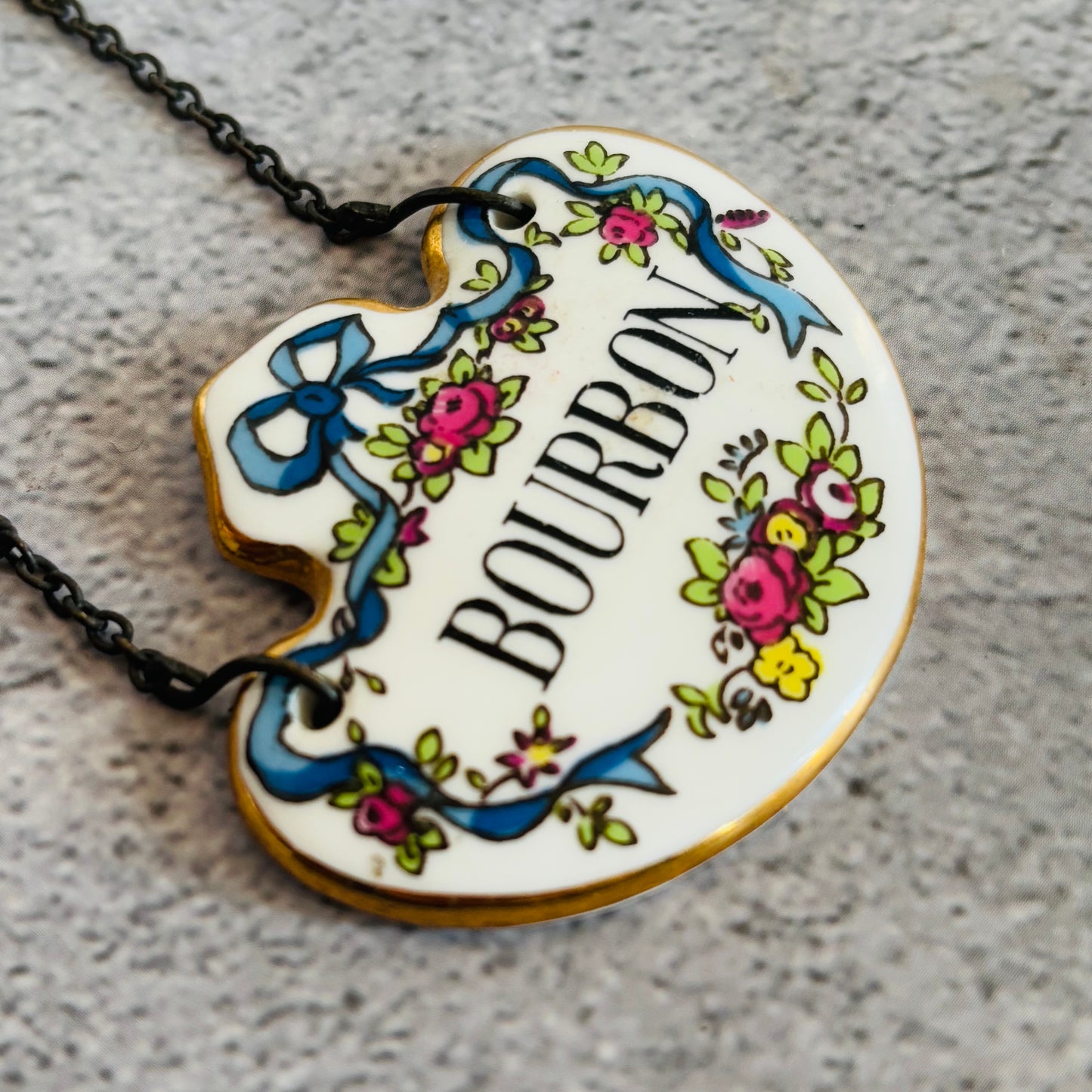 Antique Porcelain Decanter Bottle Label Bourbon Crown Staffordshire