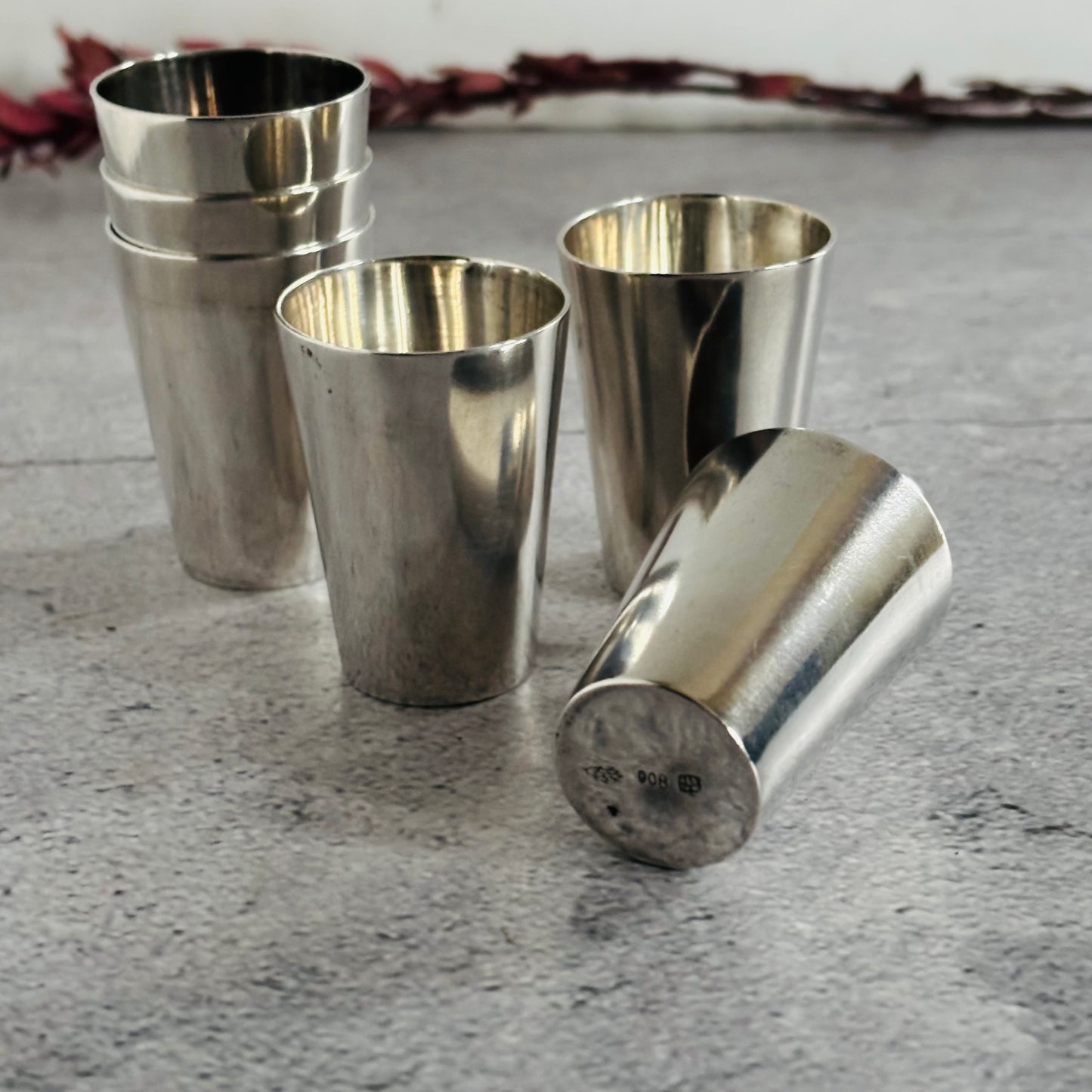 Small Antique Silver Liquor / Shot Cups