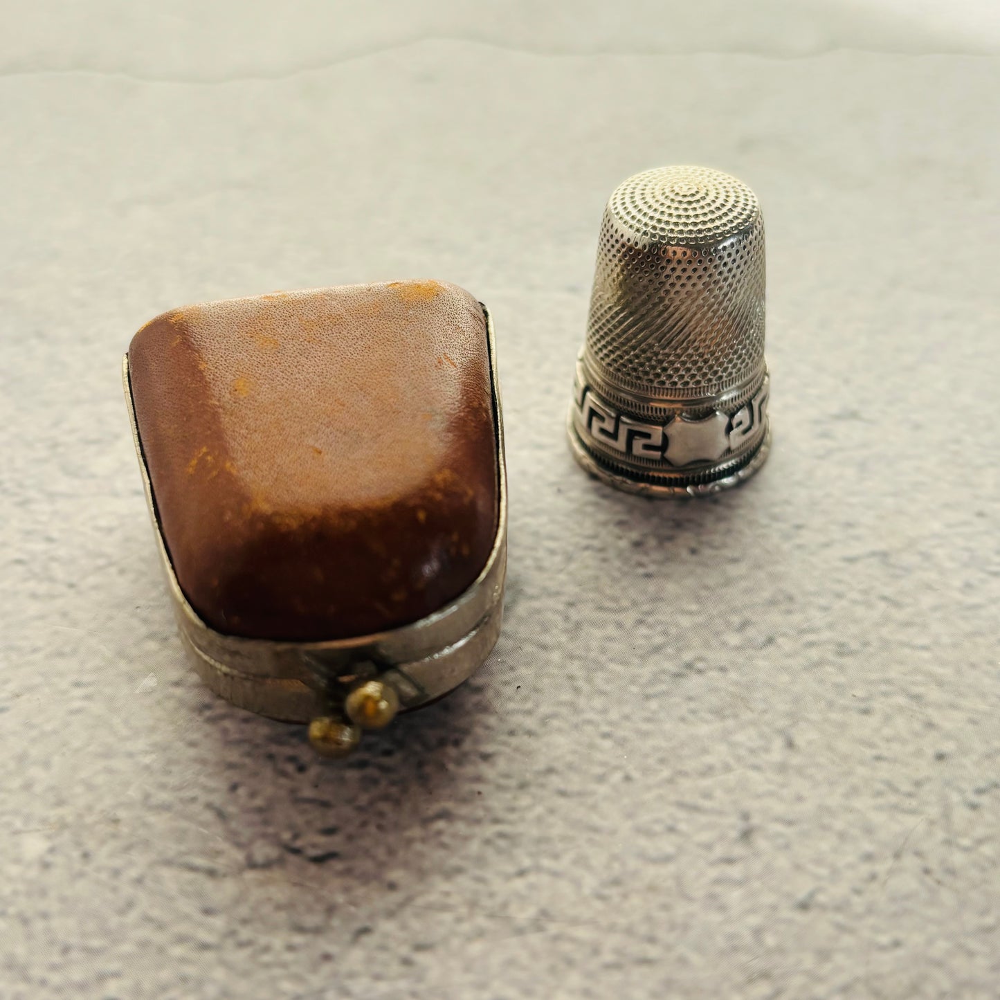 Sterling Silver Sewing Thimble In Leather Case