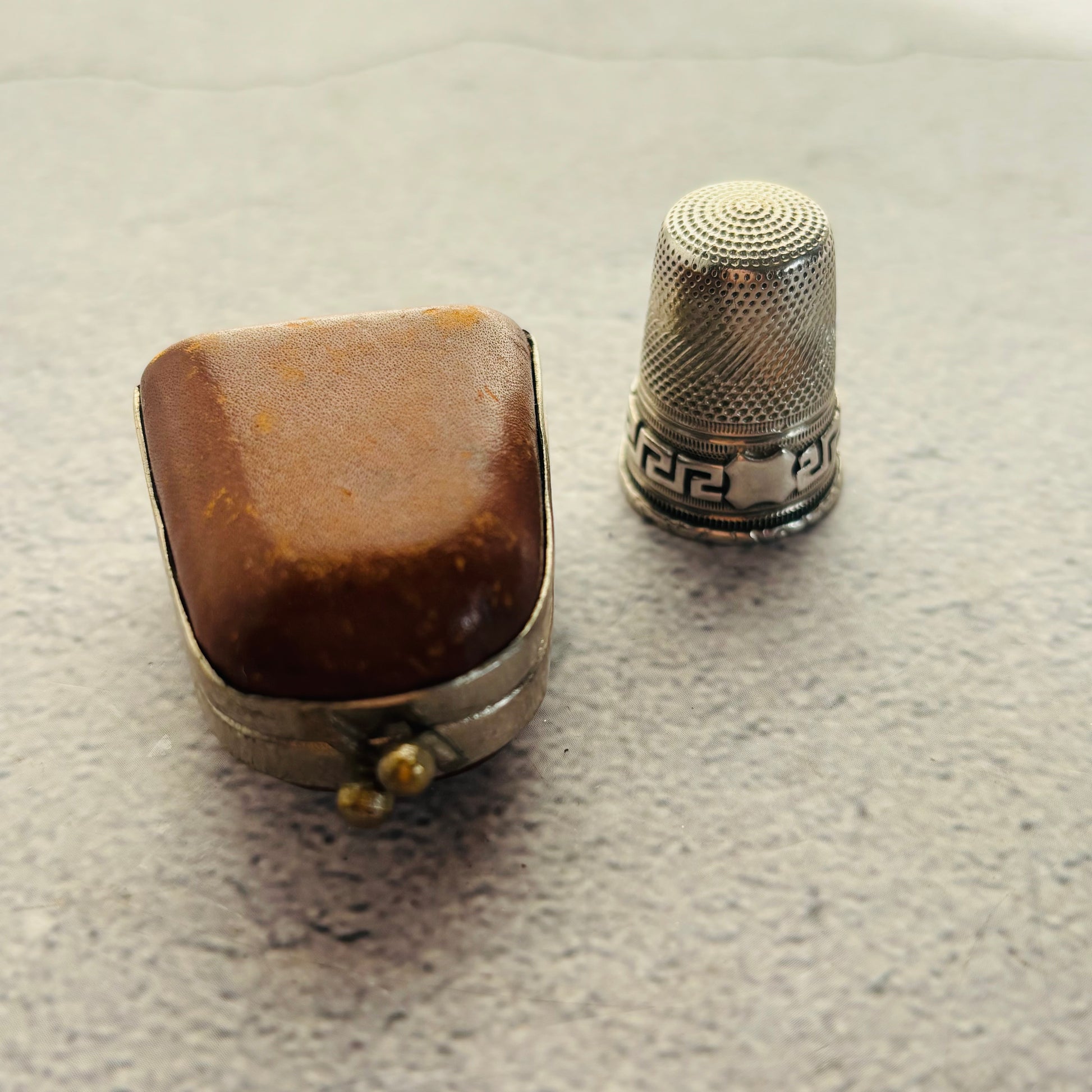 Sterling Silver Sewing Thimble In Leather Case
