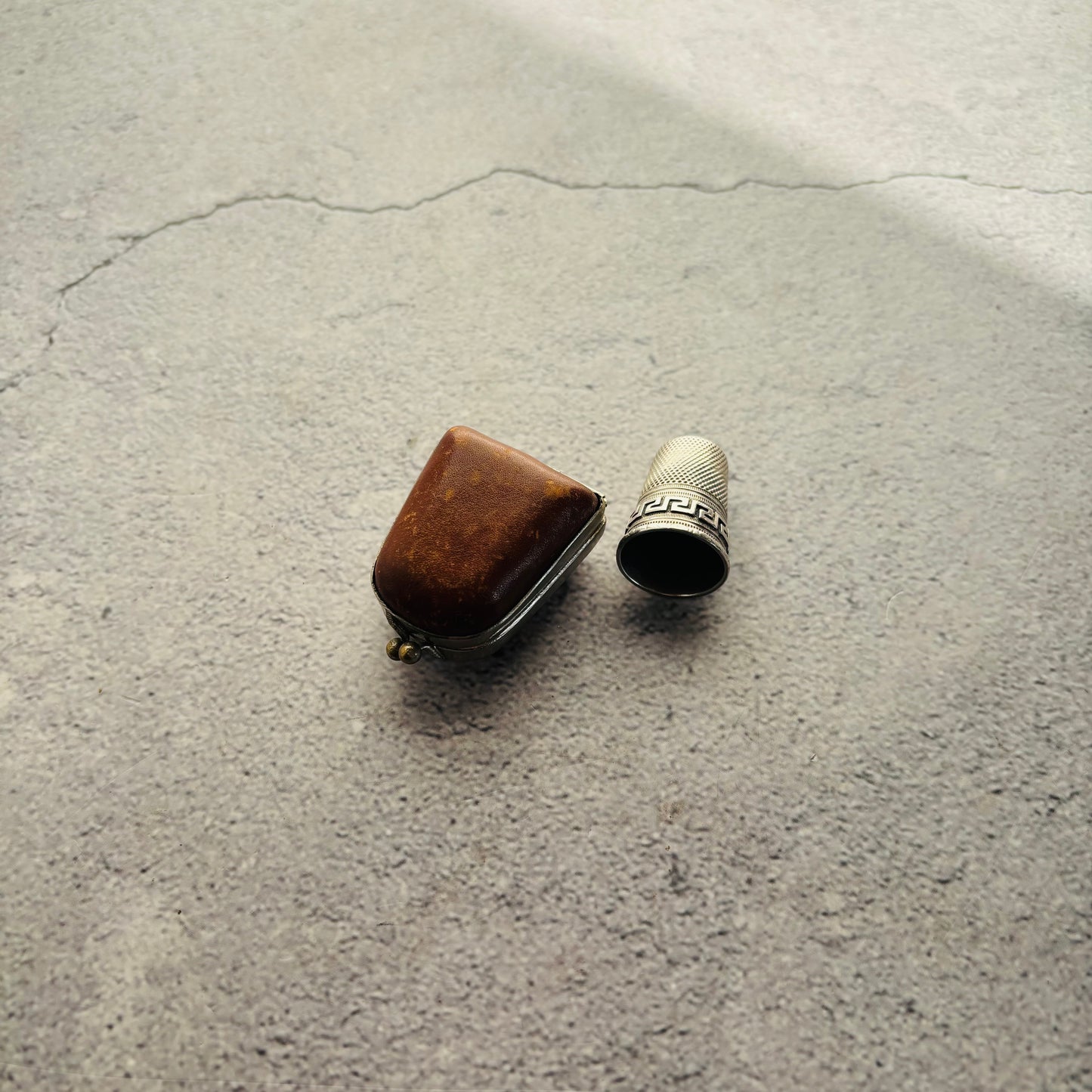 Sterling Silver Sewing Thimble In Leather Case