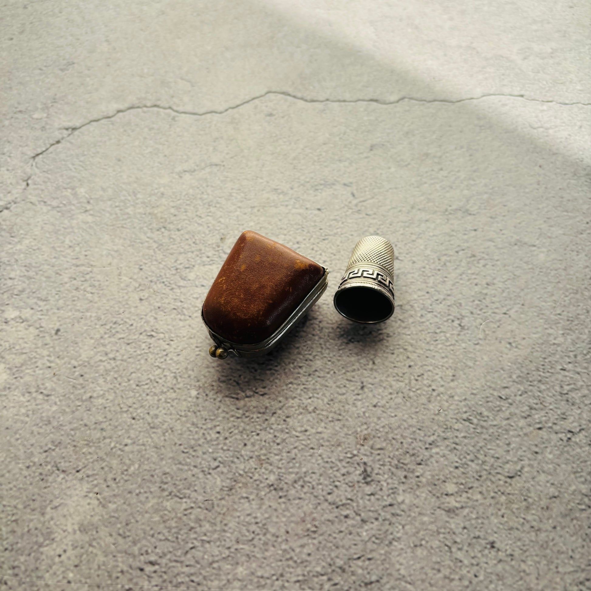 Sterling Silver Sewing Thimble In Leather Case