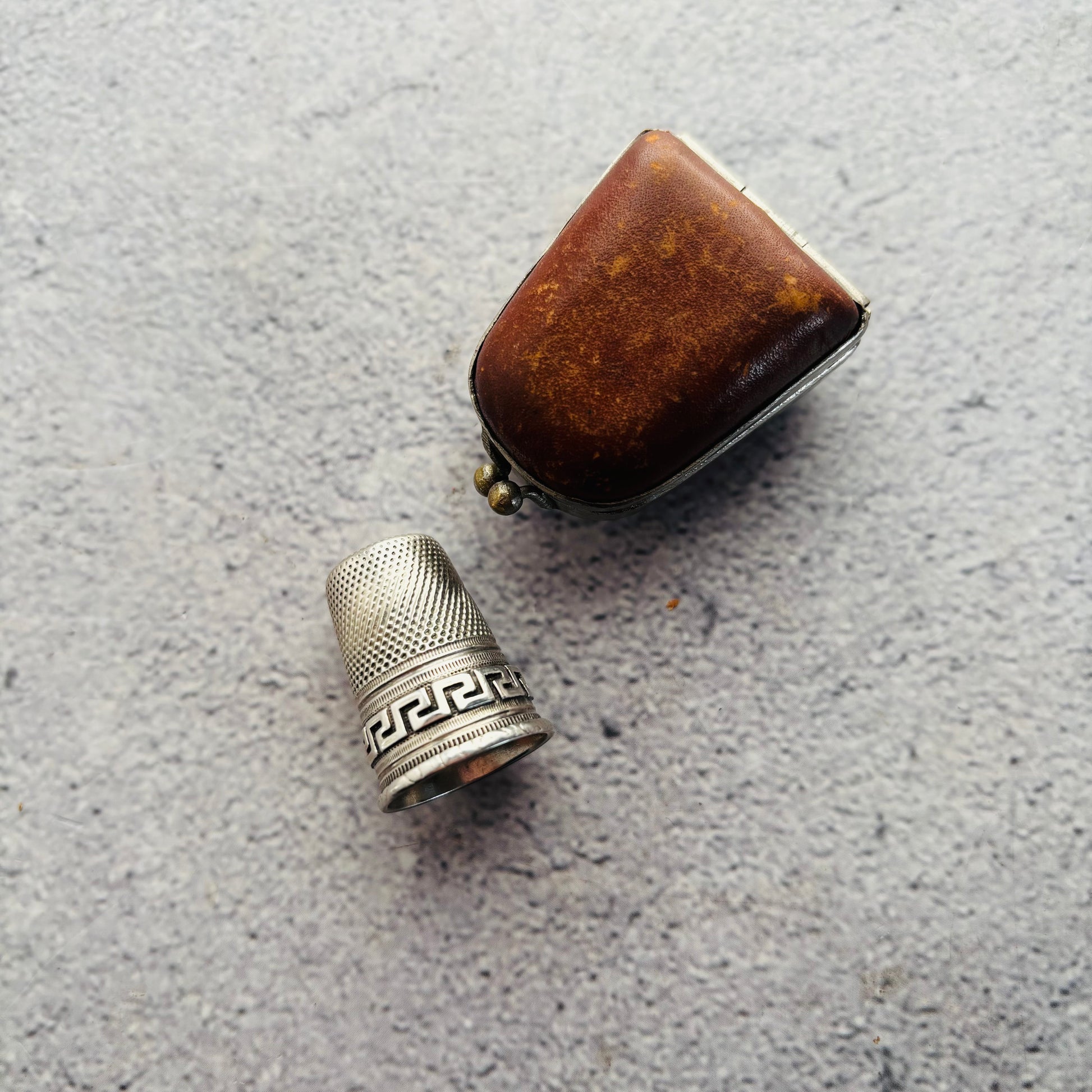 Sterling Silver Sewing Thimble In Leather Case