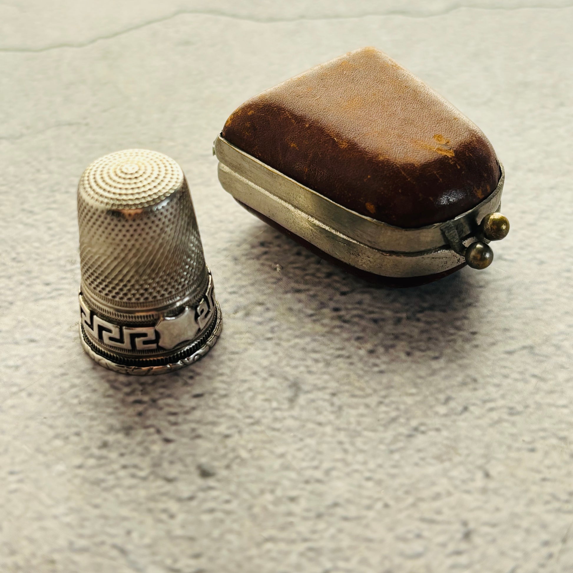 Sterling Silver Sewing Thimble In Leather Case