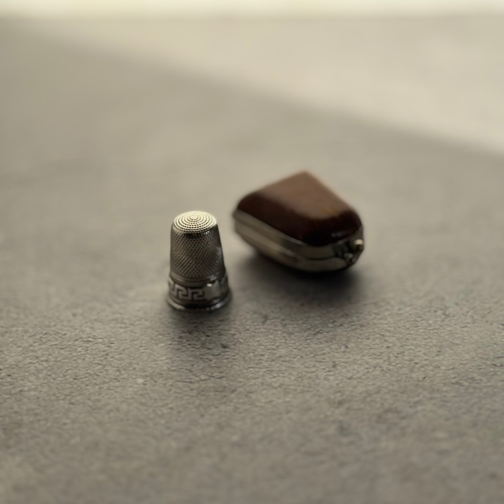 Sterling Silver Sewing Thimble In Leather Case